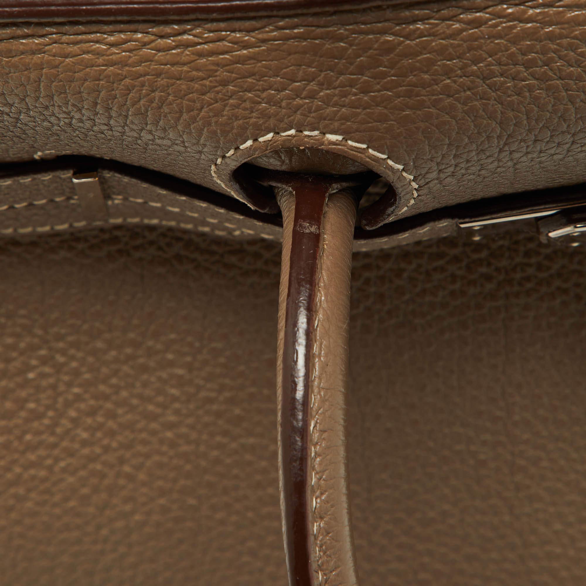 Hermes Etoupe Togo Leather Palladium Finish Birkin 30 Bag For Sale 12