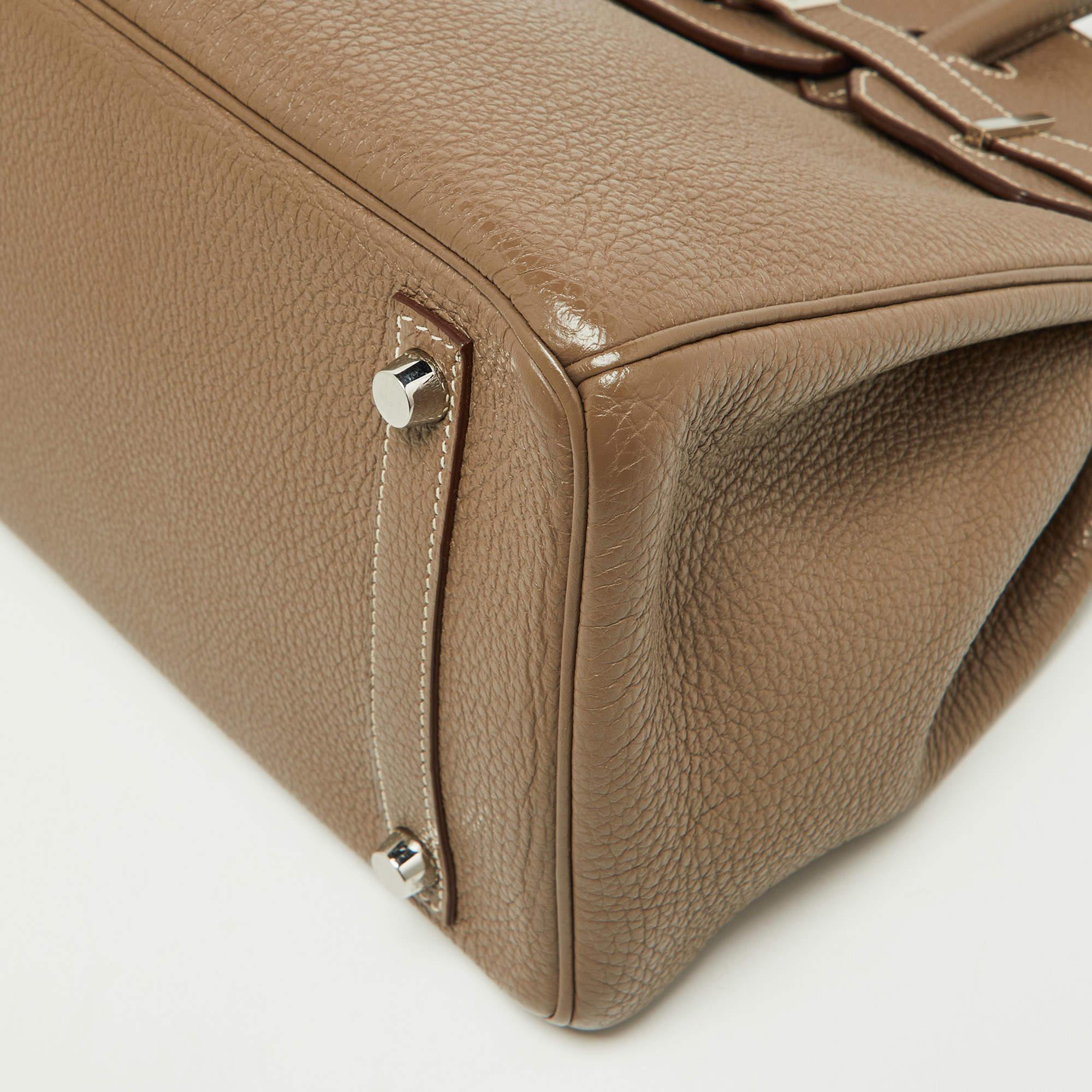 Hermes Etoupe Togo Leather Palladium Finish Birkin 30 Bag For Sale 5
