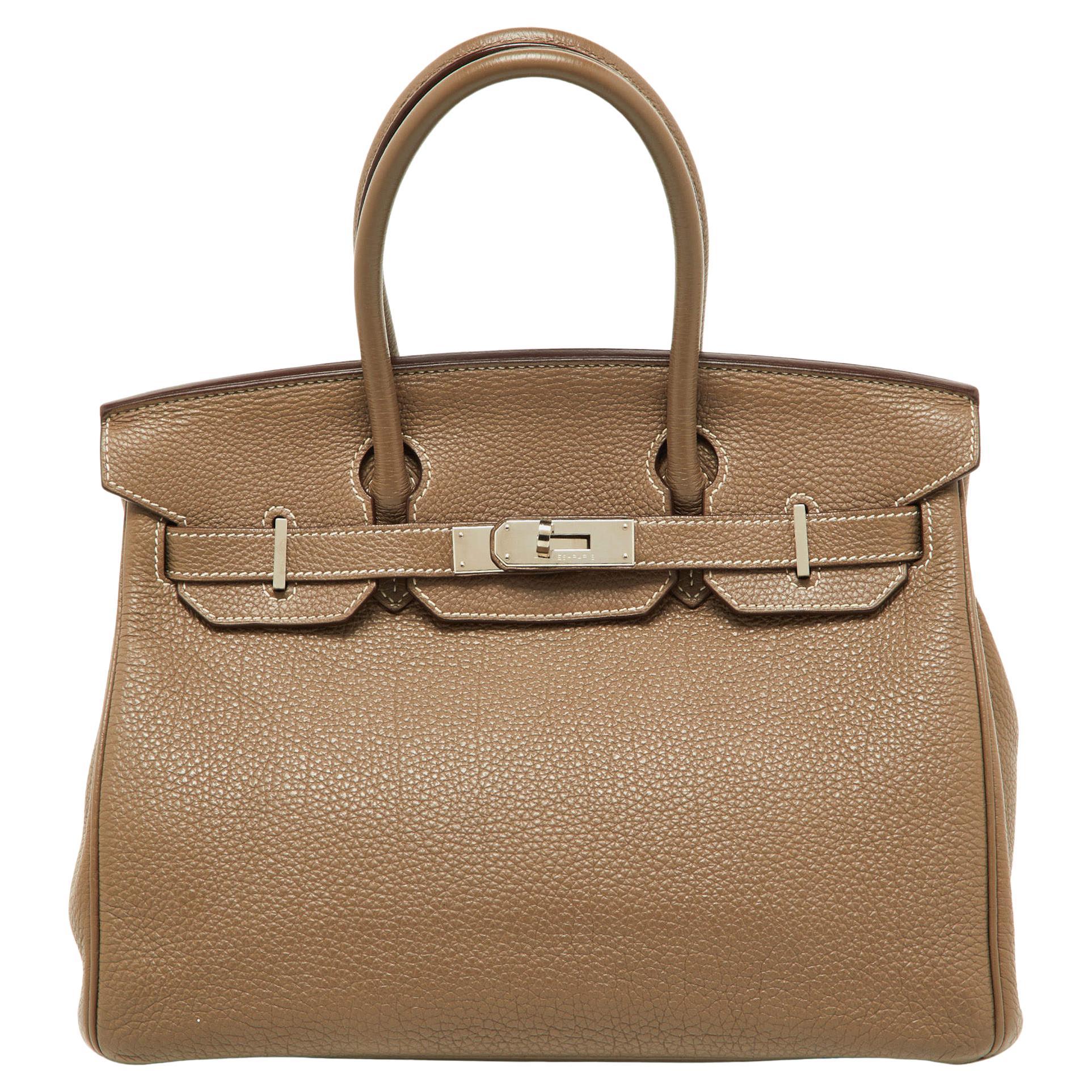 Hermes Etoupe Togo Leather Palladium Finish Birkin 30 Bag For Sale
