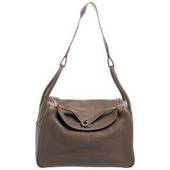 Hermes Etoupe Togo Leather Palladium Finish Lindy 34 Bag