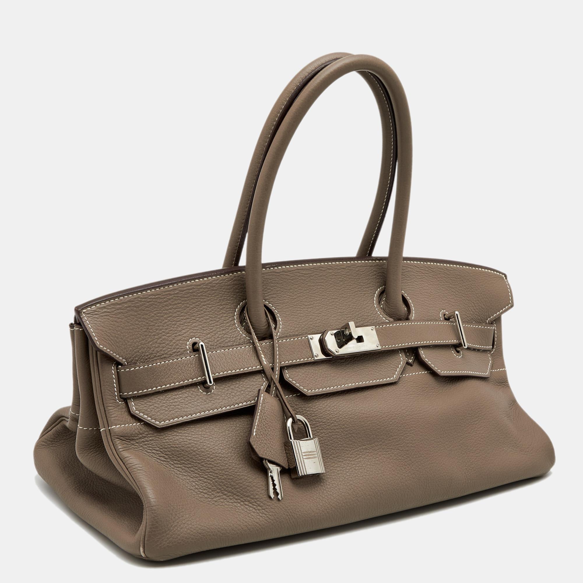 Hermes Etoupe Togo Leather Palladium Finished Shoulder Birkin JPG 42 Bag In Good Condition In Dubai, Al Qouz 2
