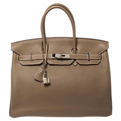 Hermès Etoupe Togo Leather Palladium Hardware Birkin 35 Bag