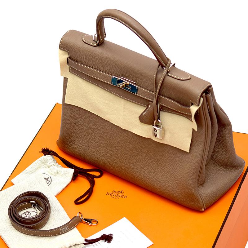 Hermes Etoupe Togo Leather Palladium Hardware Kelly Retourne 35 Bag 3