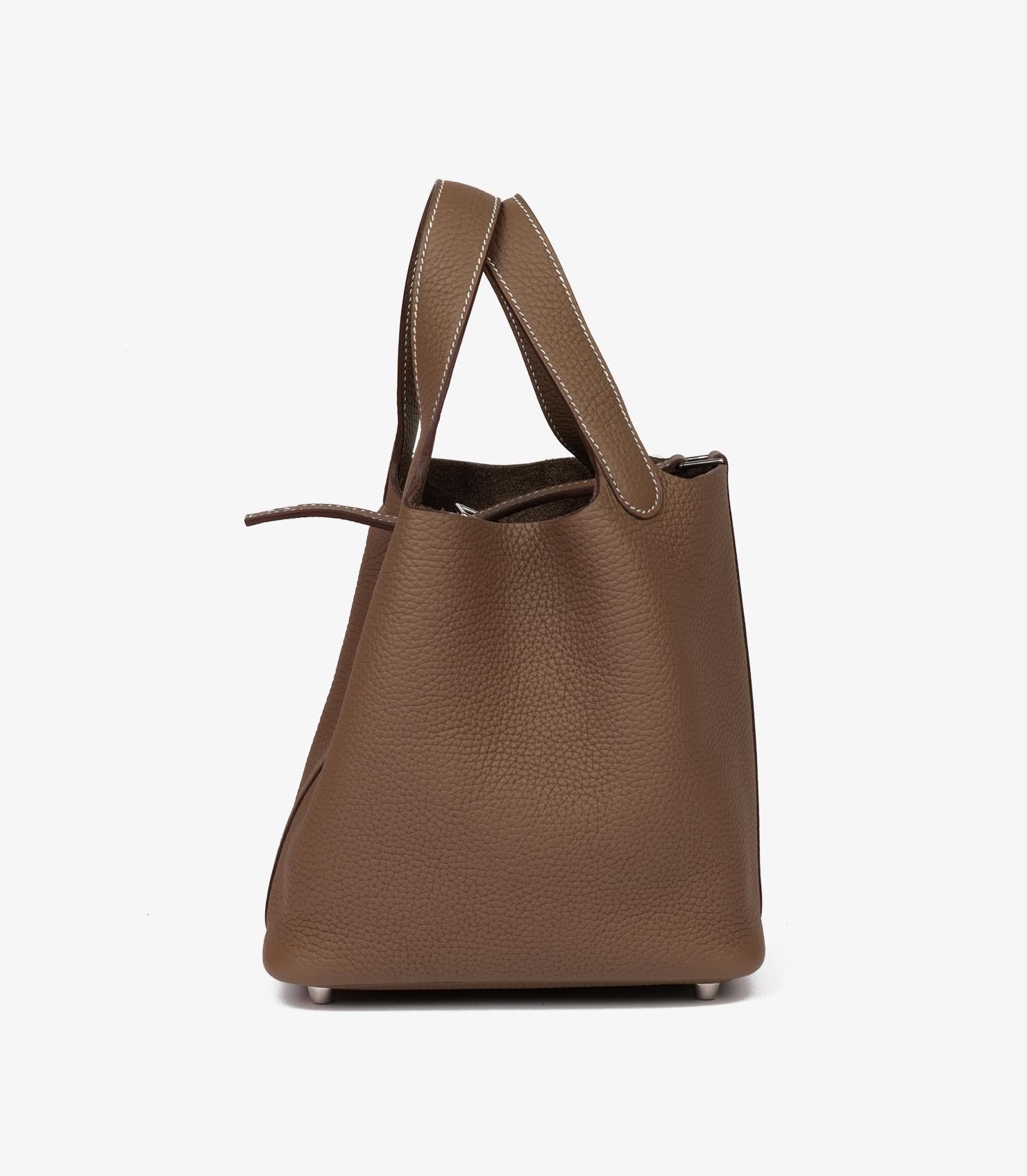 Hermès Etoupe Togo Leder Picotin Schloss 18 (Braun) im Angebot