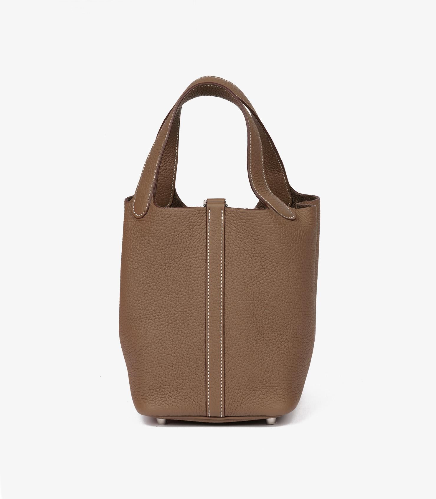 Hermès Etoupe Togo Leder Picotin Schloss 18 für Damen oder Herren im Angebot