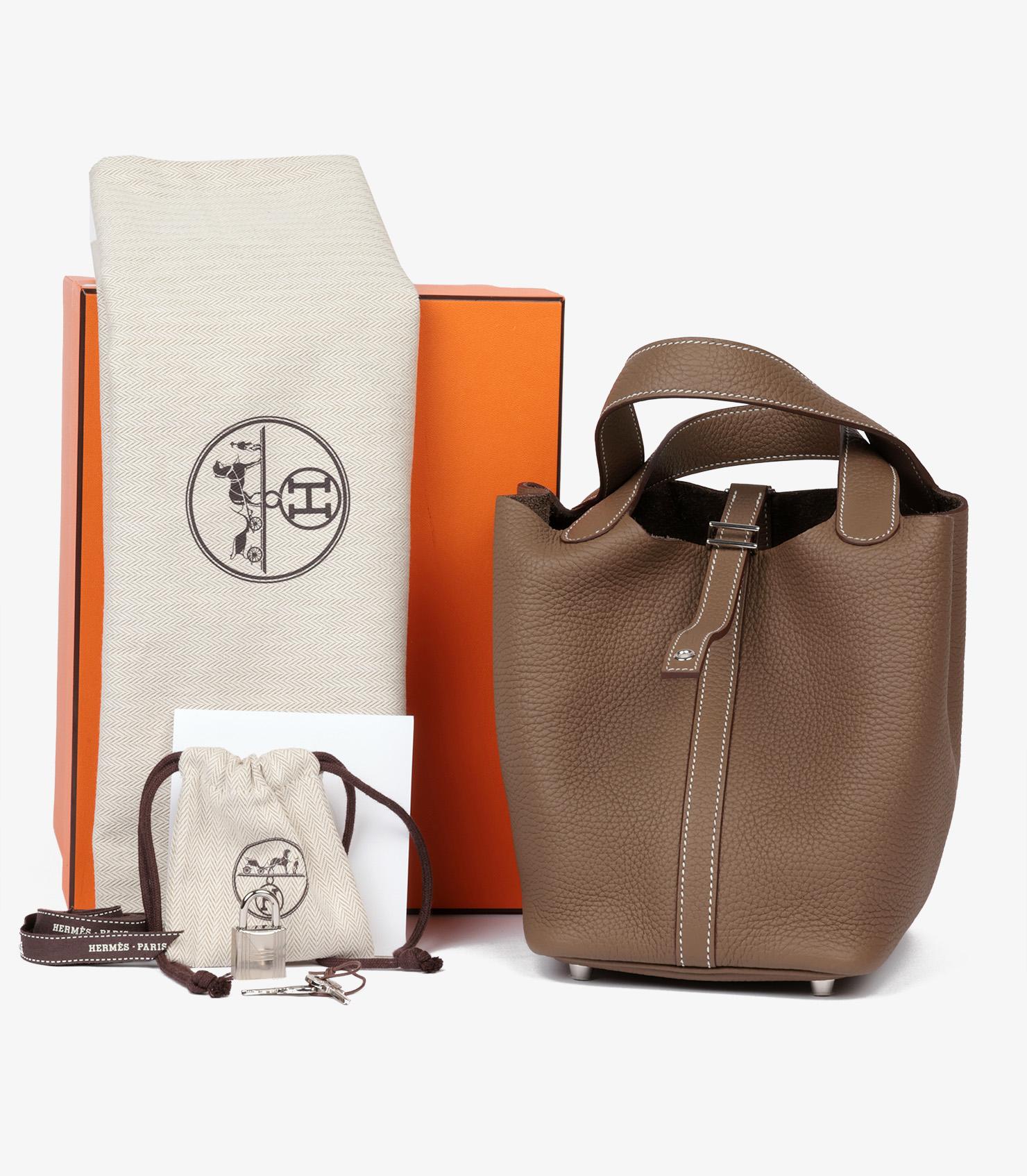 Hermès Etoupe Togo Leder Picotin Schloss 18 im Angebot 4