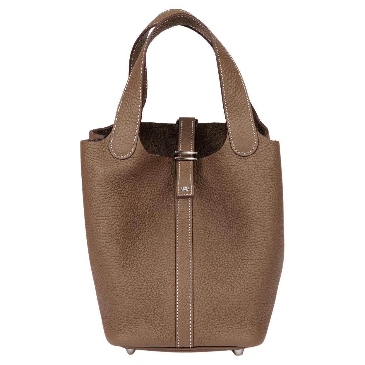 Hermès Etoupe Togo Leder Picotin Schloss 18 im Angebot