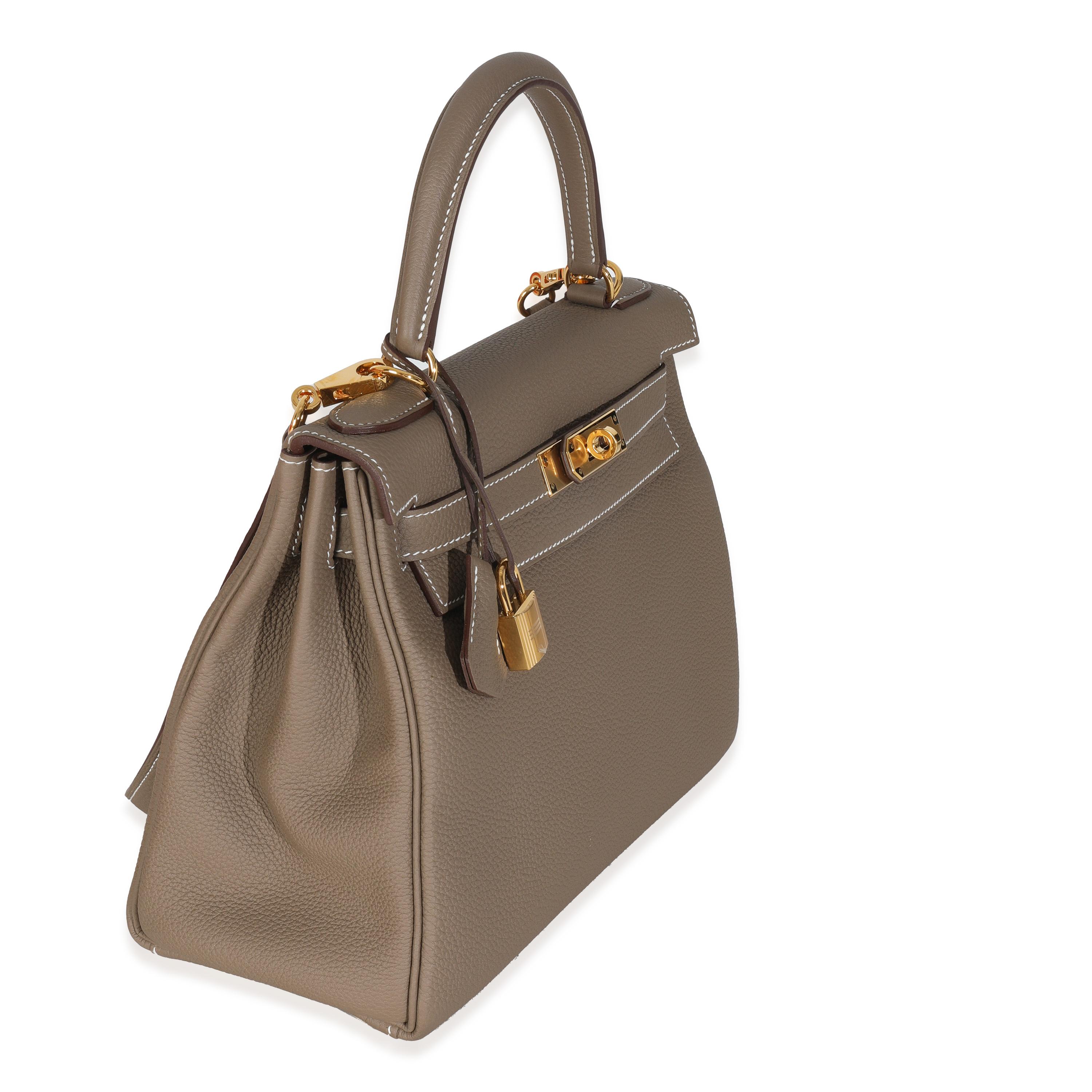 Brown Hermès Etoupe Togo Retourne Kelly 28 GHW For Sale