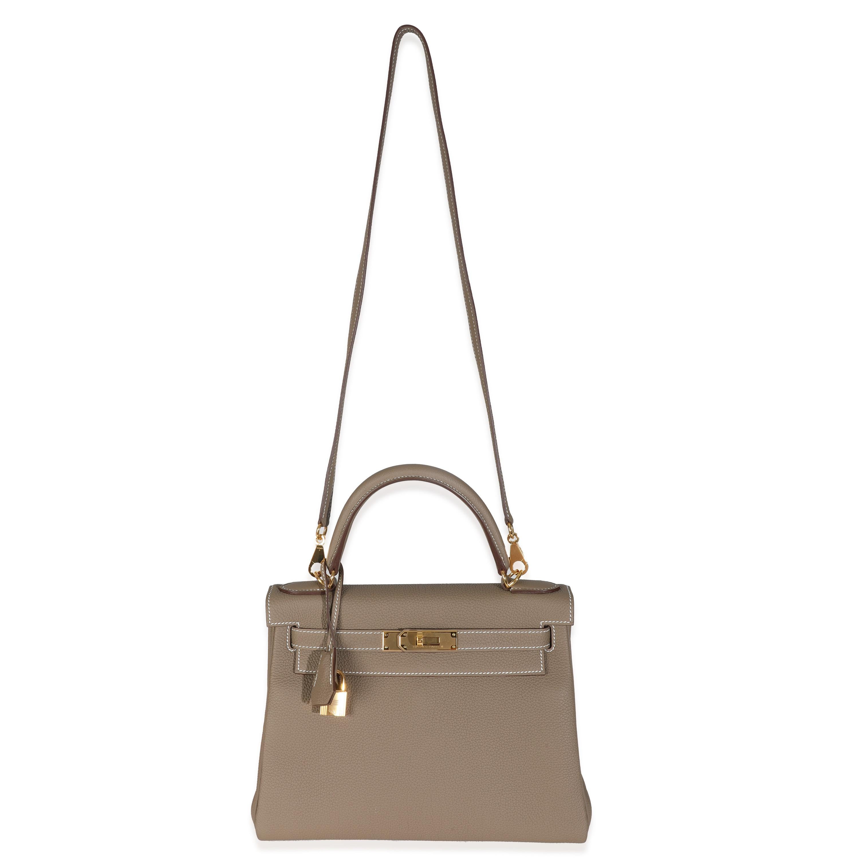 Women's or Men's Hermès Etoupe Togo Retourne Kelly 28 GHW For Sale