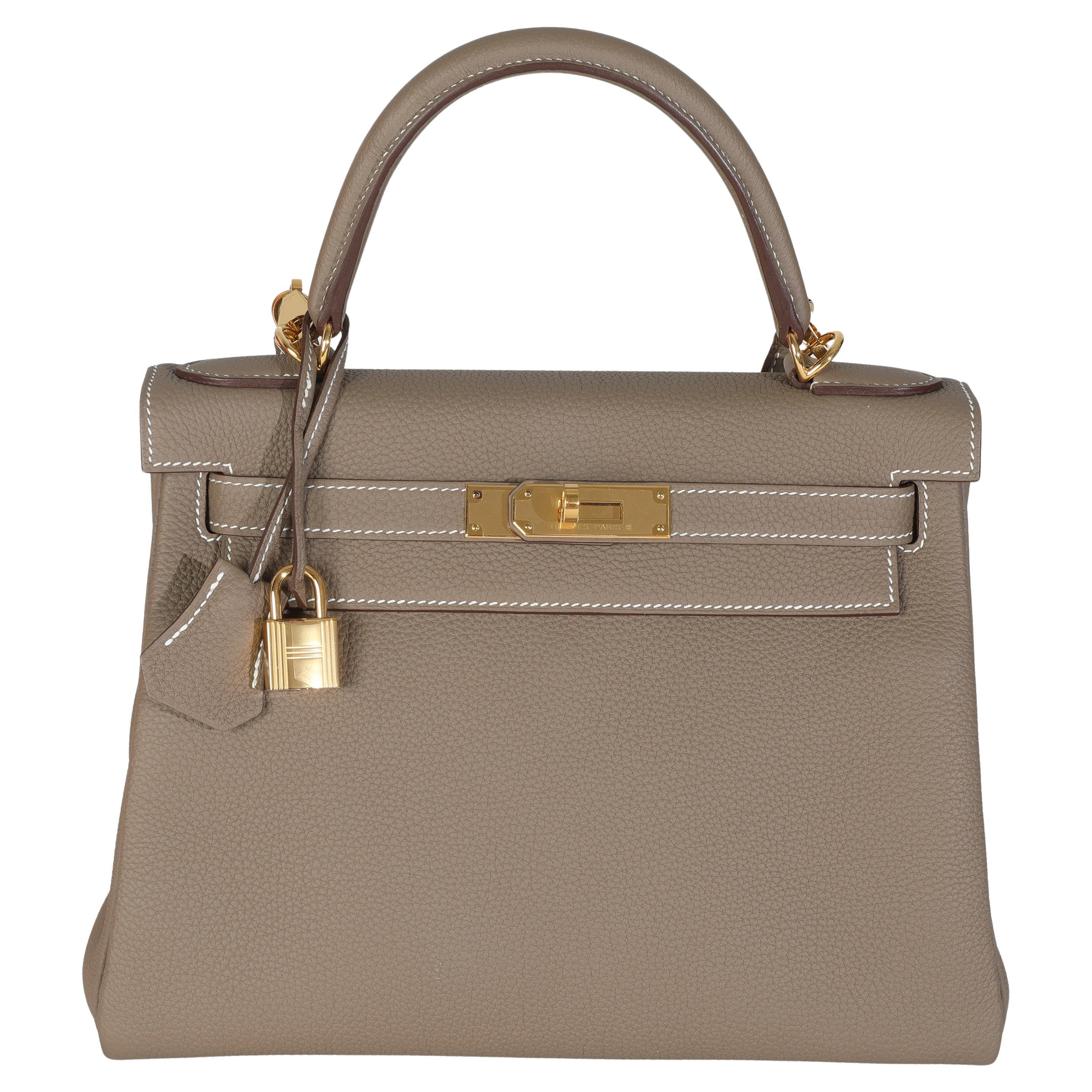 Hermès Etoupe Togo Retourne Kelly 28 GHW For Sale
