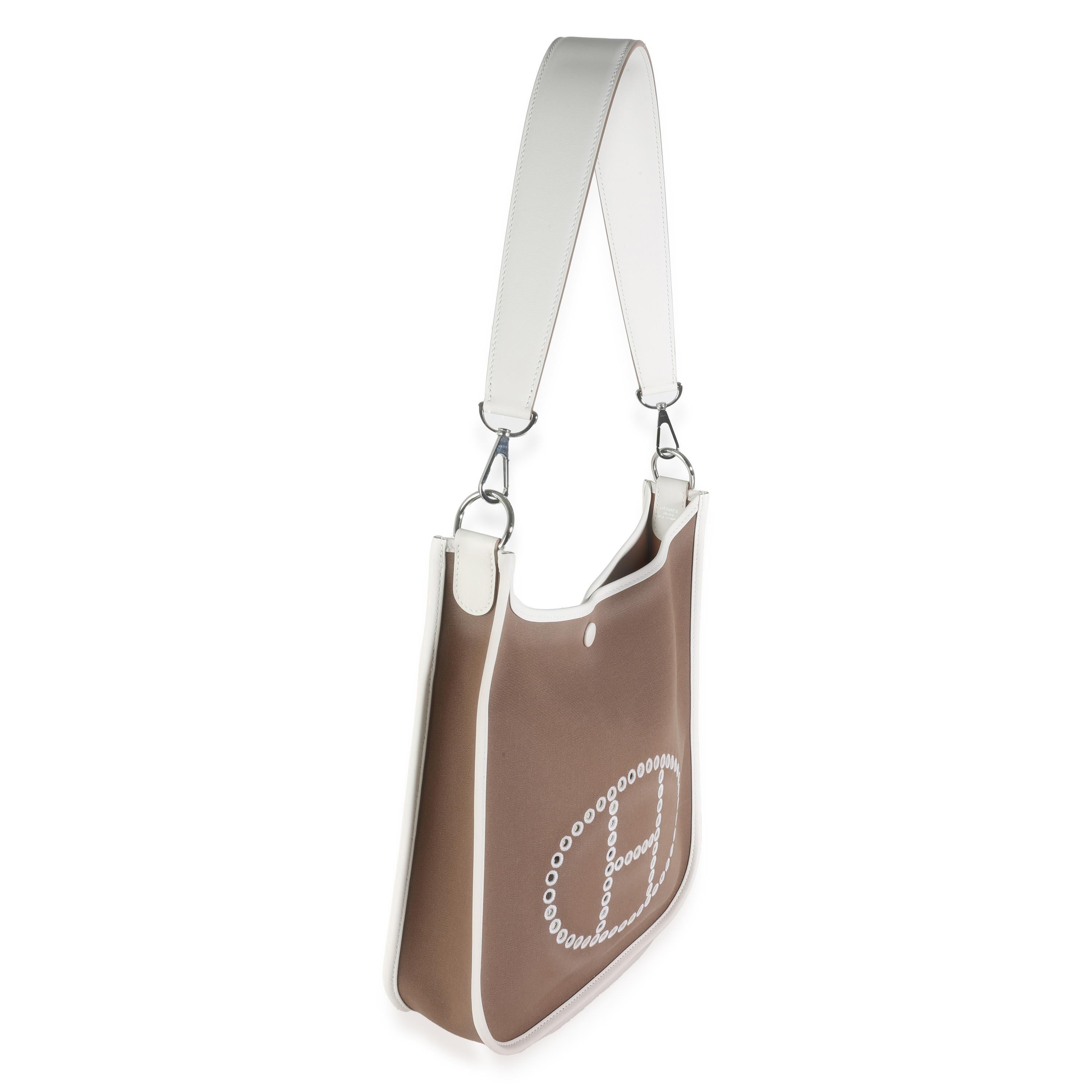 Brown Hermès Etoupe Toile Officier Swift Neo Evelyne 29 PHW For Sale