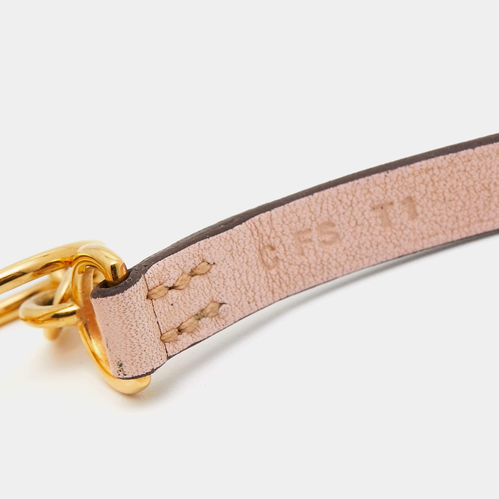 Hermès Etrier Leder Gold-Ton Double Tour Armband Damen im Angebot