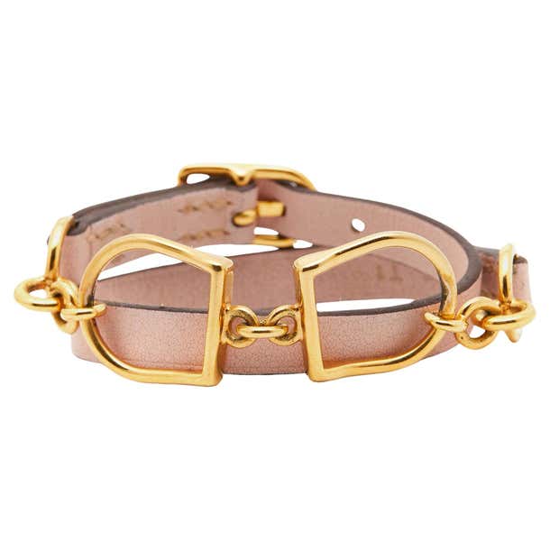 Hermès Etrier Leather Gold Tone Double Tour Bracelet For Sale at 1stDibs