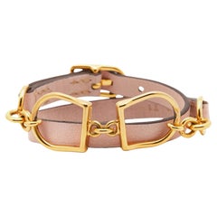 Hermès Etrier Leather Gold Tone Double Tour Bracelet