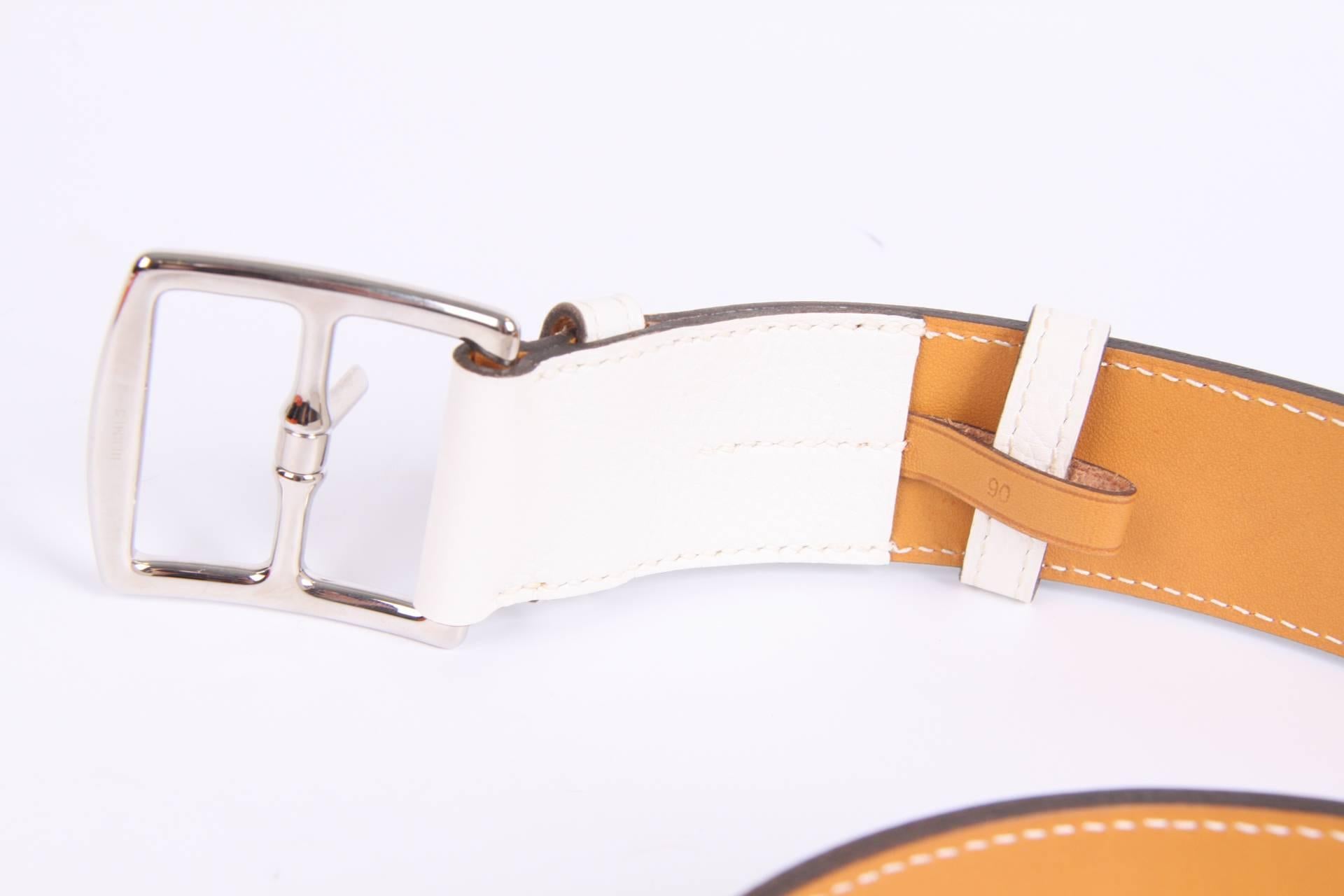 Gray Hermes Etriviere 40 Unisex Taurillon Clemence Belt - white For Sale