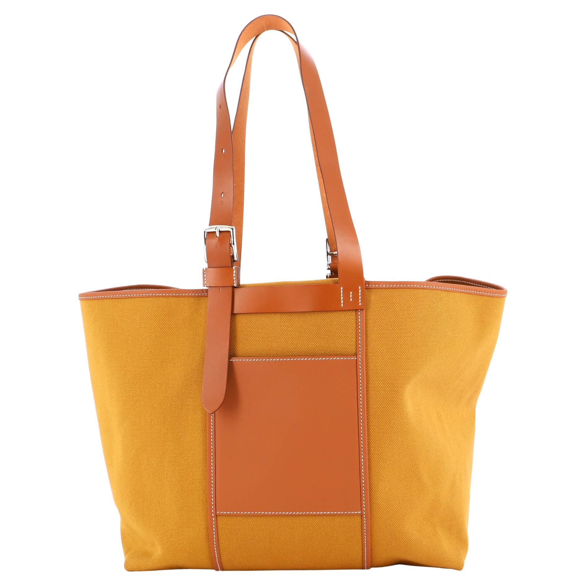 Hermes Etriviere Pocket Tote Toile and Leather 35 For Sale