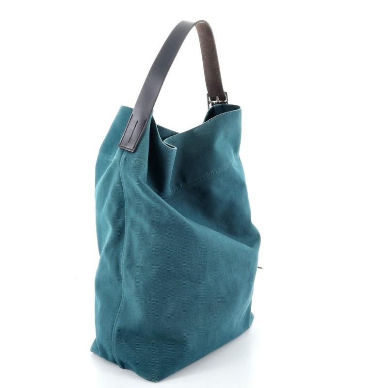 Blue Hermes Etriviere Shoulder Bag Toile and Leather
