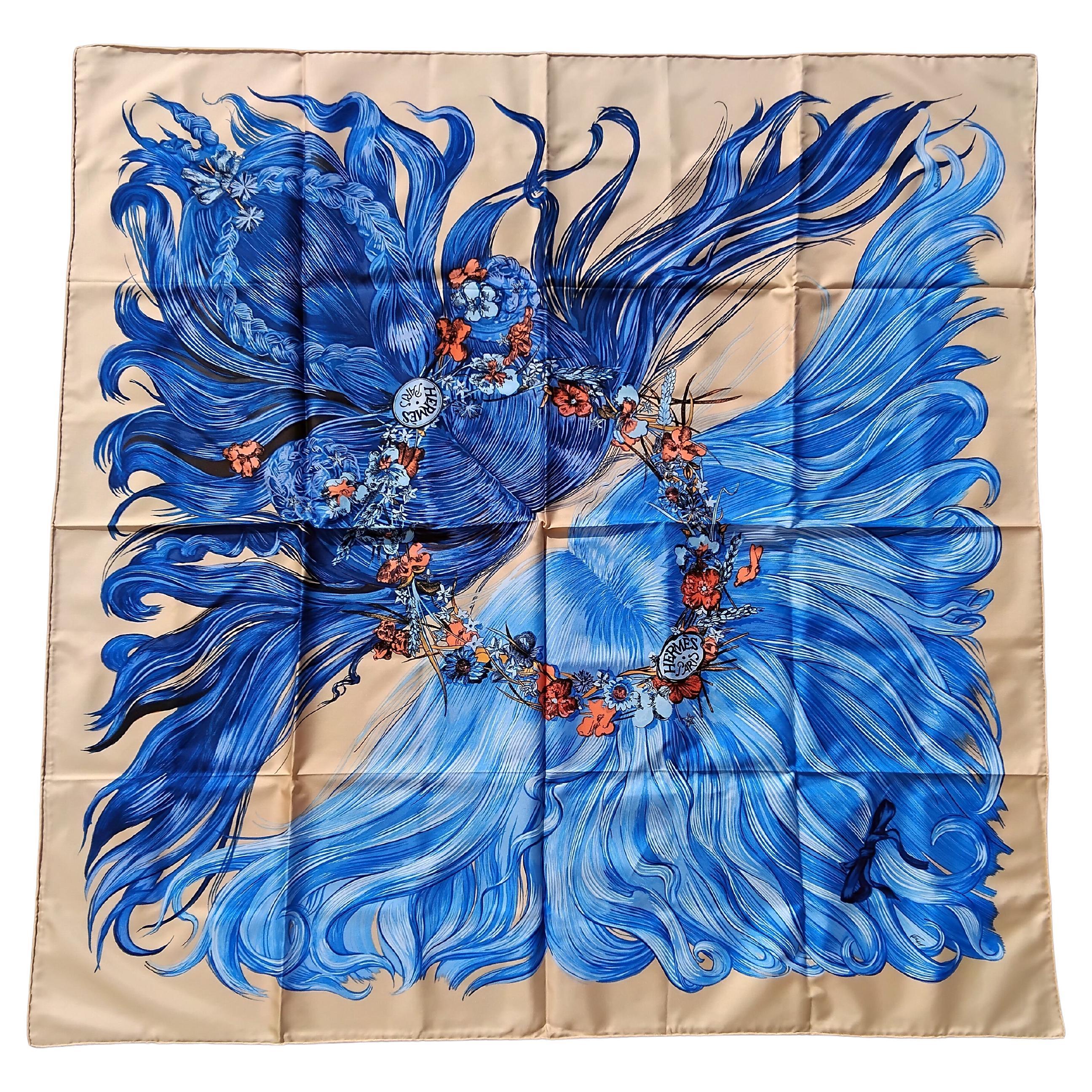 Hermès EVA by Dumas Sciarpa di seta impermeabile 90 cm Raro in vendita