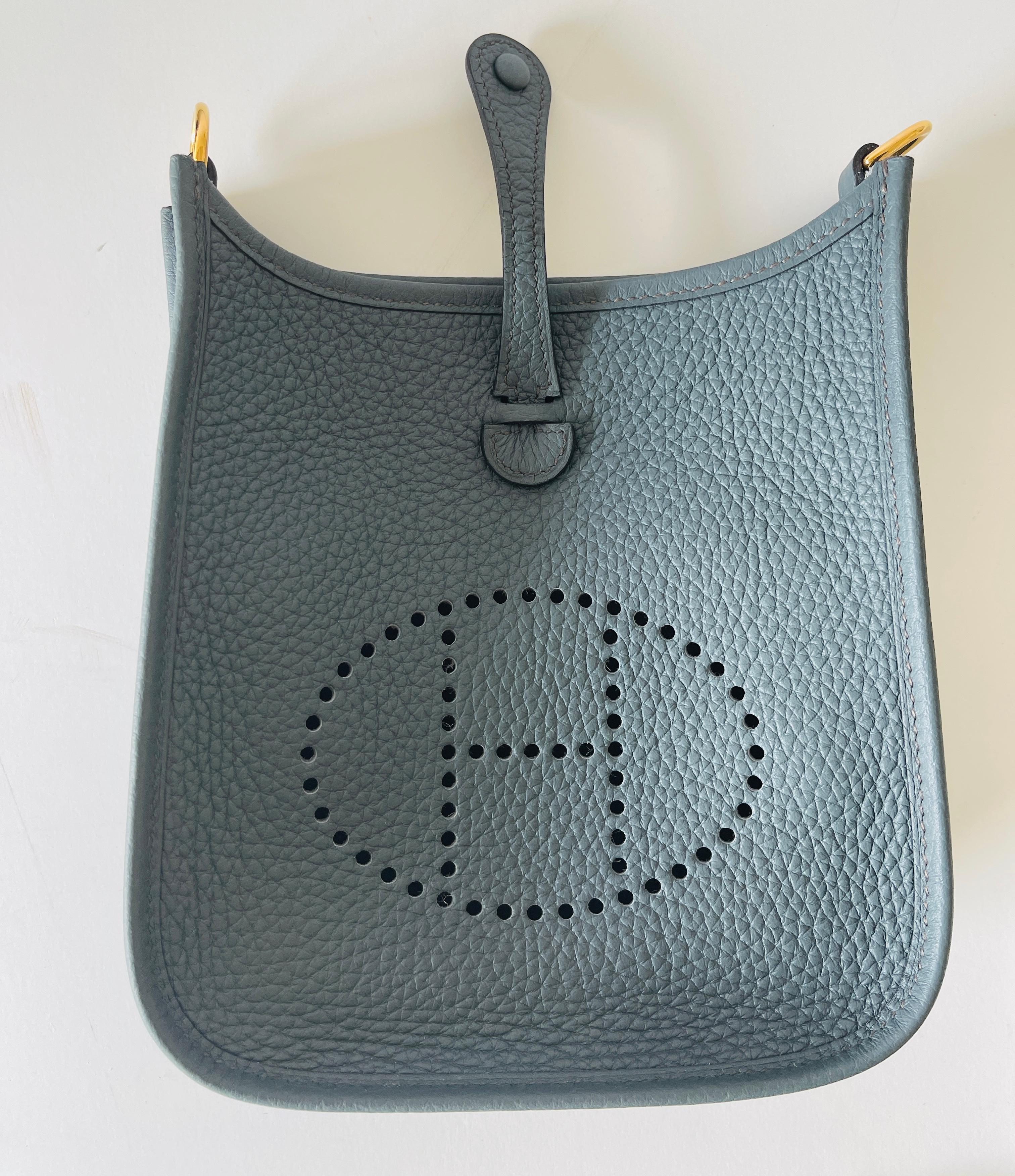 Gray Hermès Evelyne 16 TPM Blue Orage Bag Blue Brume Strap RARE