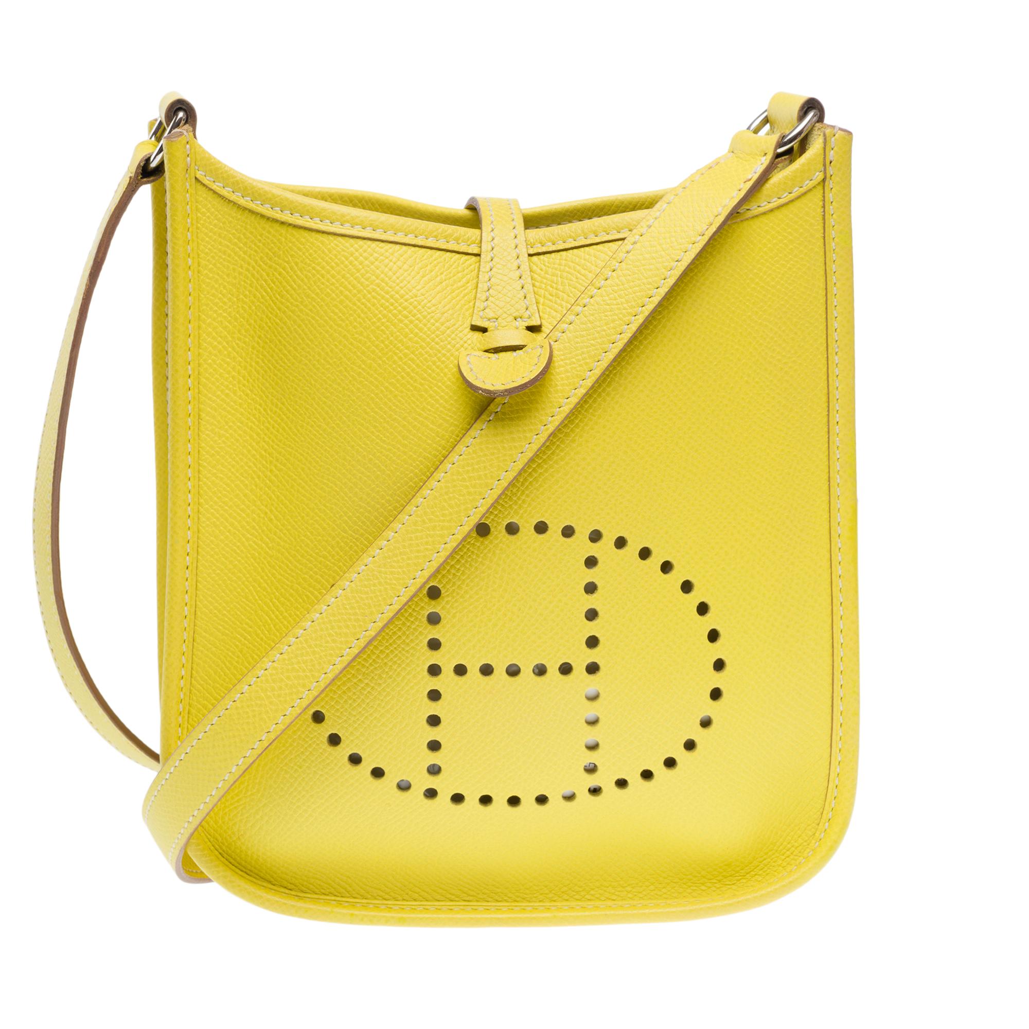 Splendid​​ ​​Hermes​​ ​​Evelyne​​ ​​16​​ ​​TPM​​ ​​shoulder​​ ​​bag​​ ​​in​​ ​​Lime​ ​epsom​ ​calf​ ​leather,​​ ​​palladium​​ ​​silver-tone​​ ​​metal​​ ​​hardware,​​ ​​a​​​ ​​yellow​​ ​​leather​​ ​​shoulder​​ ​​strap​​ ​​for​​ ​​shoulder​​ ​​or​​