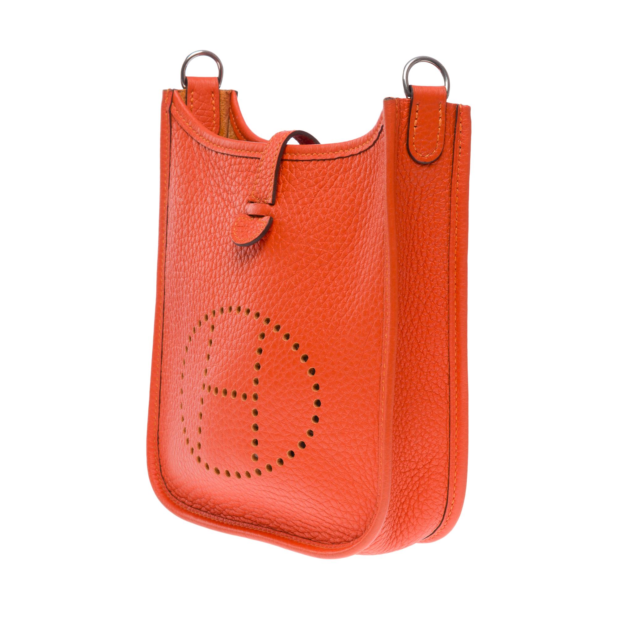 Women's Hermès Evelyne 16 TPM shoulder bag in Taurillon Clemence Orange feu leather, SHW