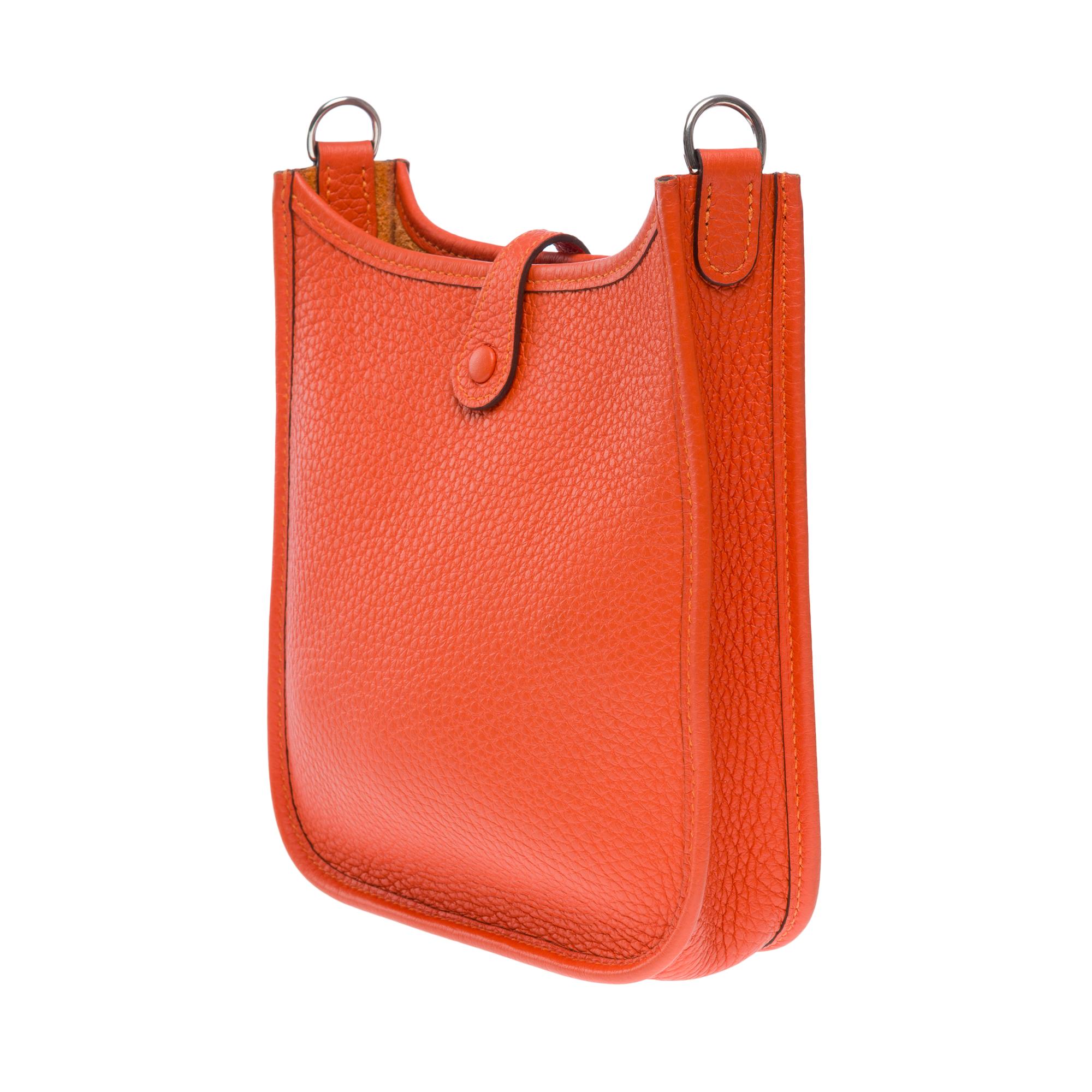 Hermès Evelyne 16 TPM shoulder bag in Taurillon Clemence Orange feu leather, SHW 1