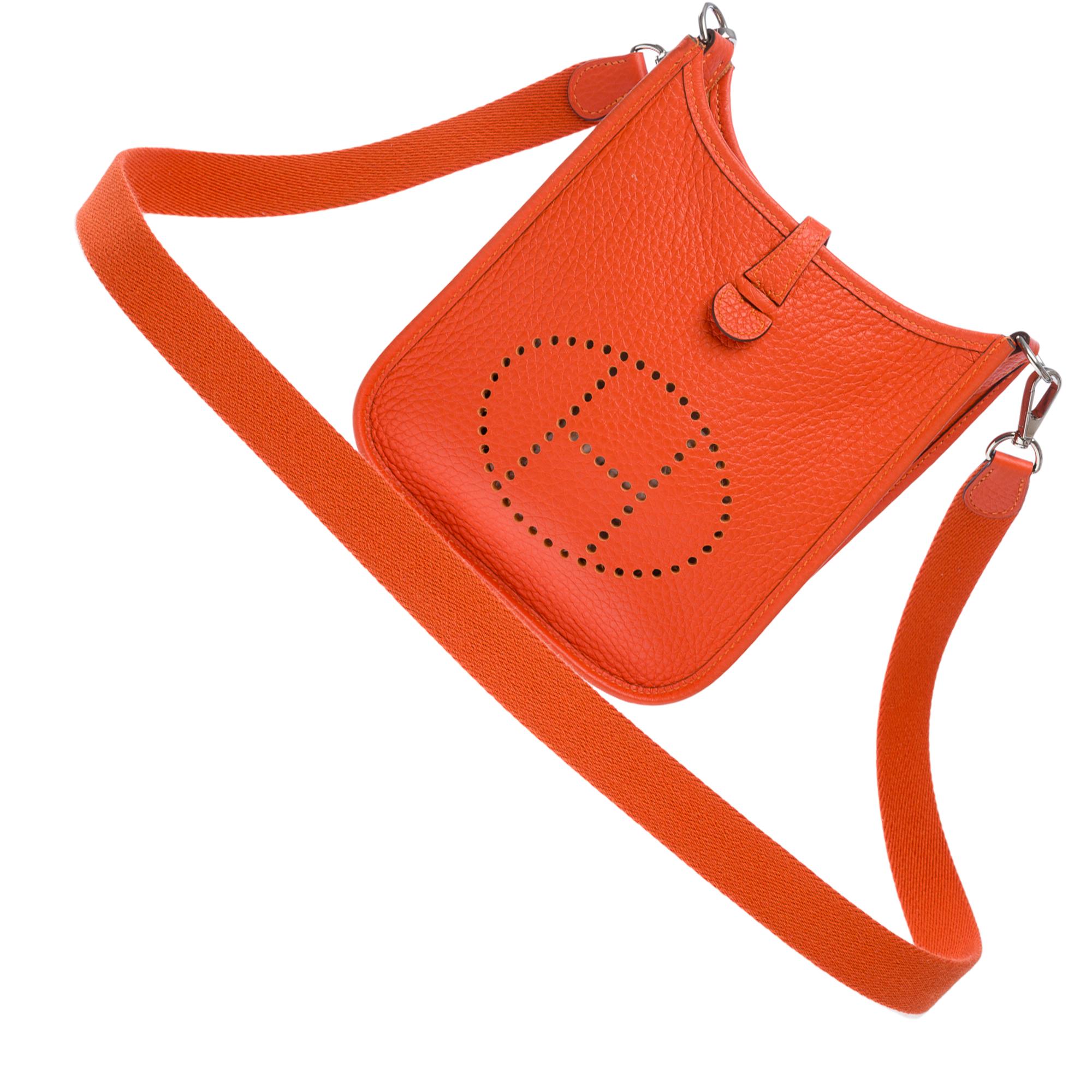 Hermès Evelyne 16 TPM shoulder bag in Taurillon Clemence Orange feu leather, SHW 5