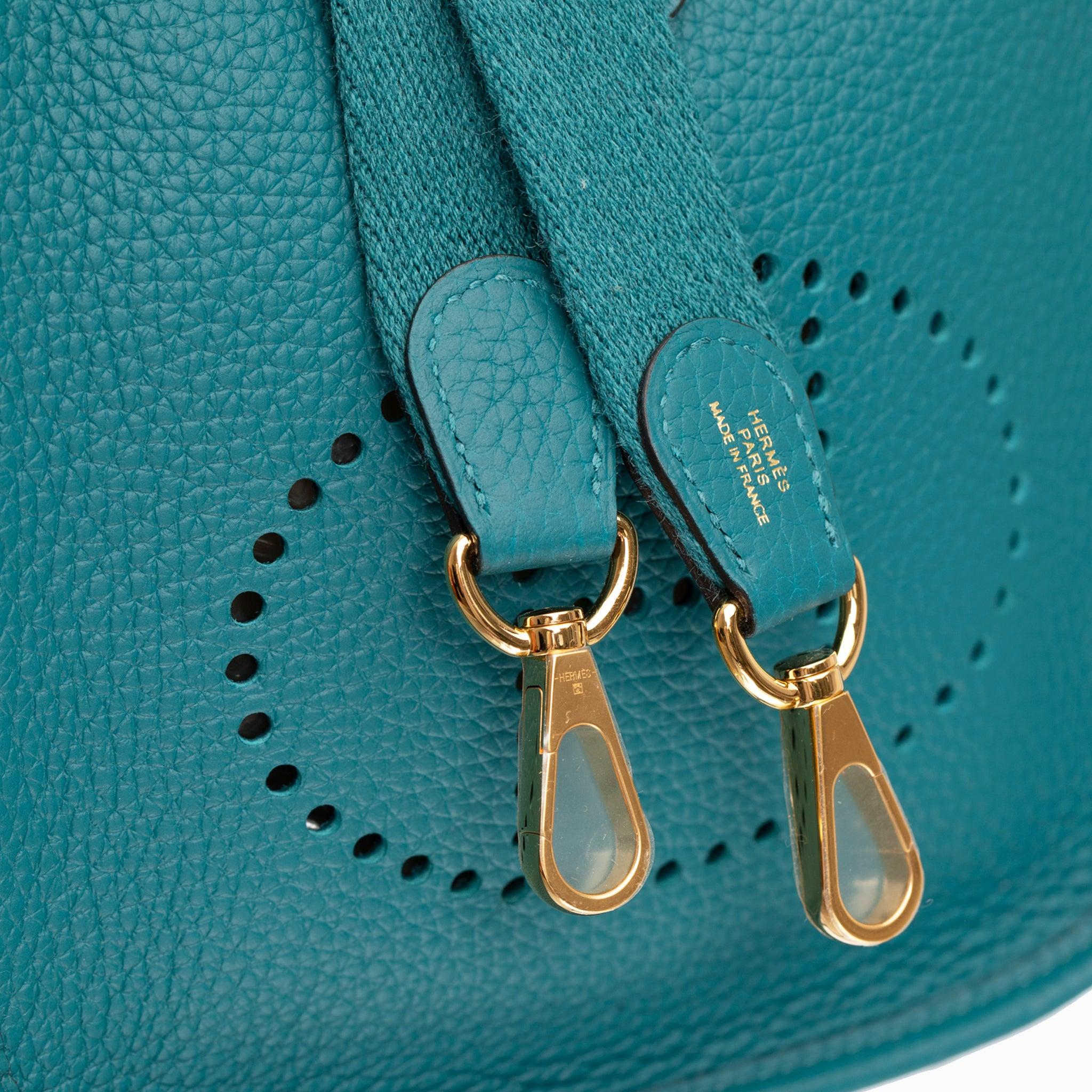 Hermes Evelyne 16cm Vert Bosphore Clemence Piel Herrajes Dorados en venta 7