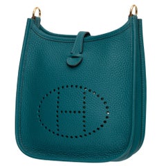 Hermes Evelyne 16cm Vert Bosphore Clemence Leather Gold Hardware