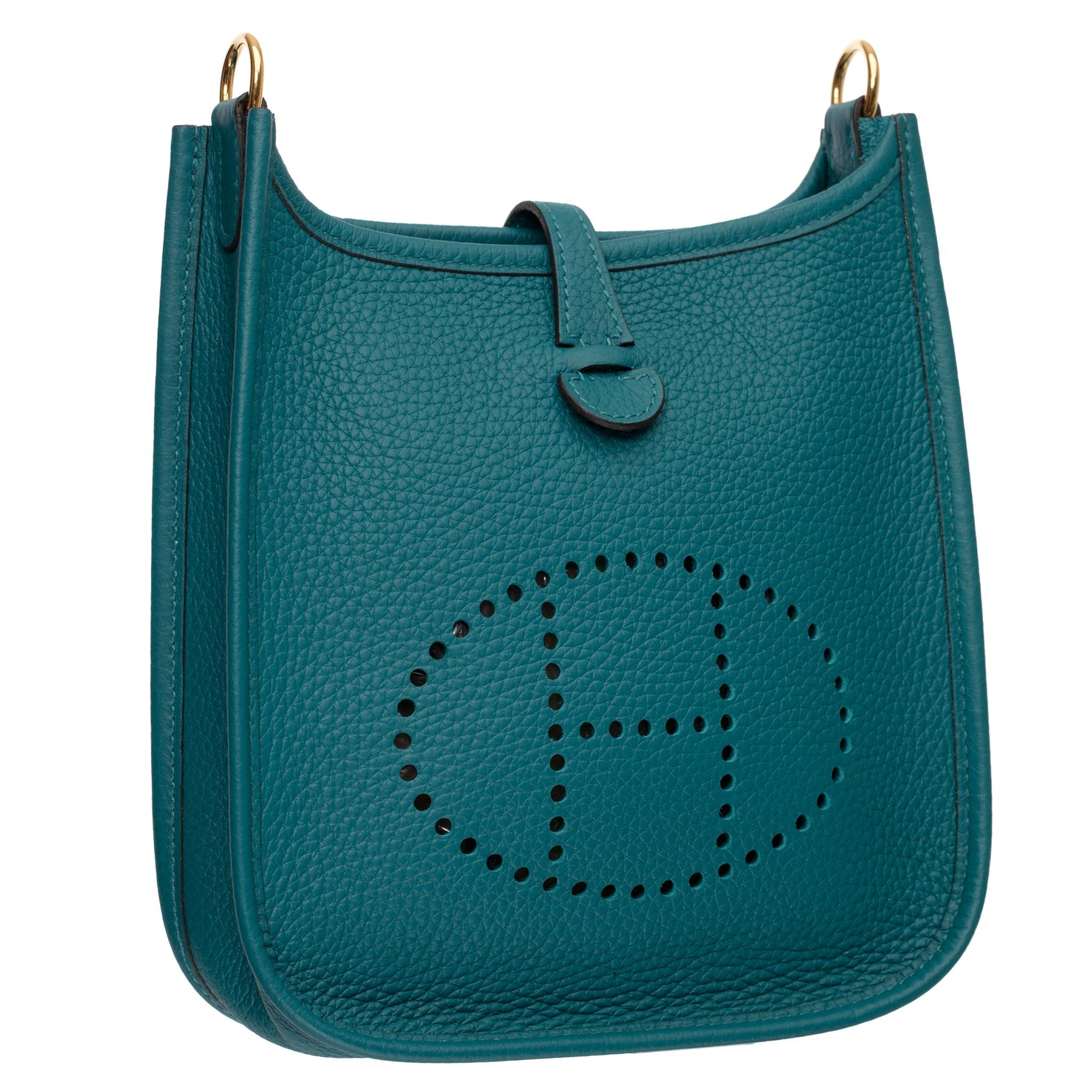 Hermes Evelyne 16cm Vert Bosphore Clemence Piel Herrajes Dorados Azul en venta