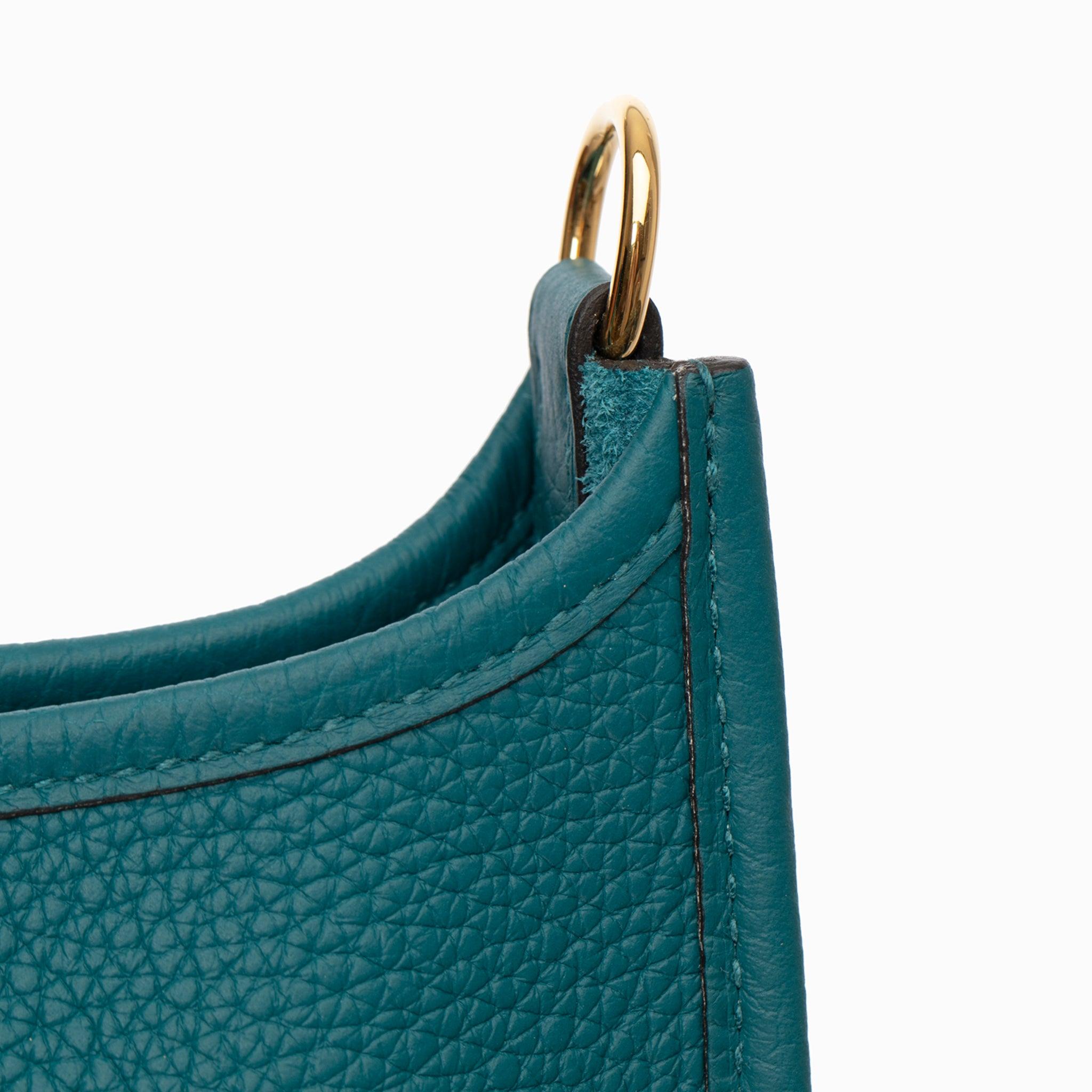Hermes Evelyne 16cm Vert Bosphore Clemence Piel Herrajes Dorados en venta 2
