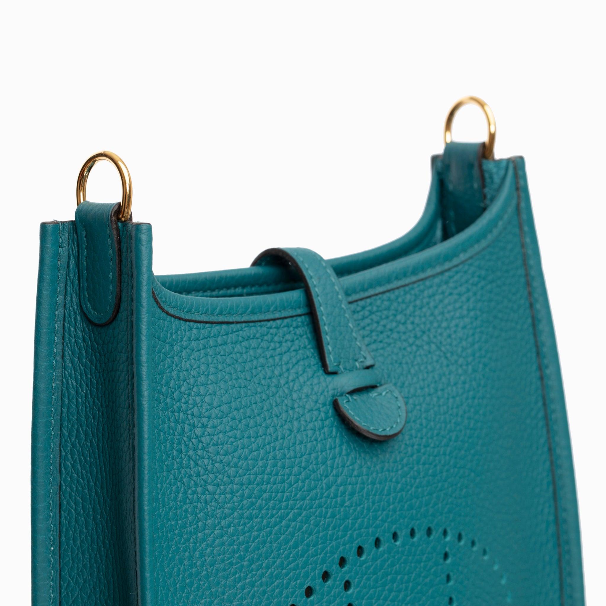 Hermes Evelyne 16cm Vert Bosphore Clemence Piel Herrajes Dorados en venta 3