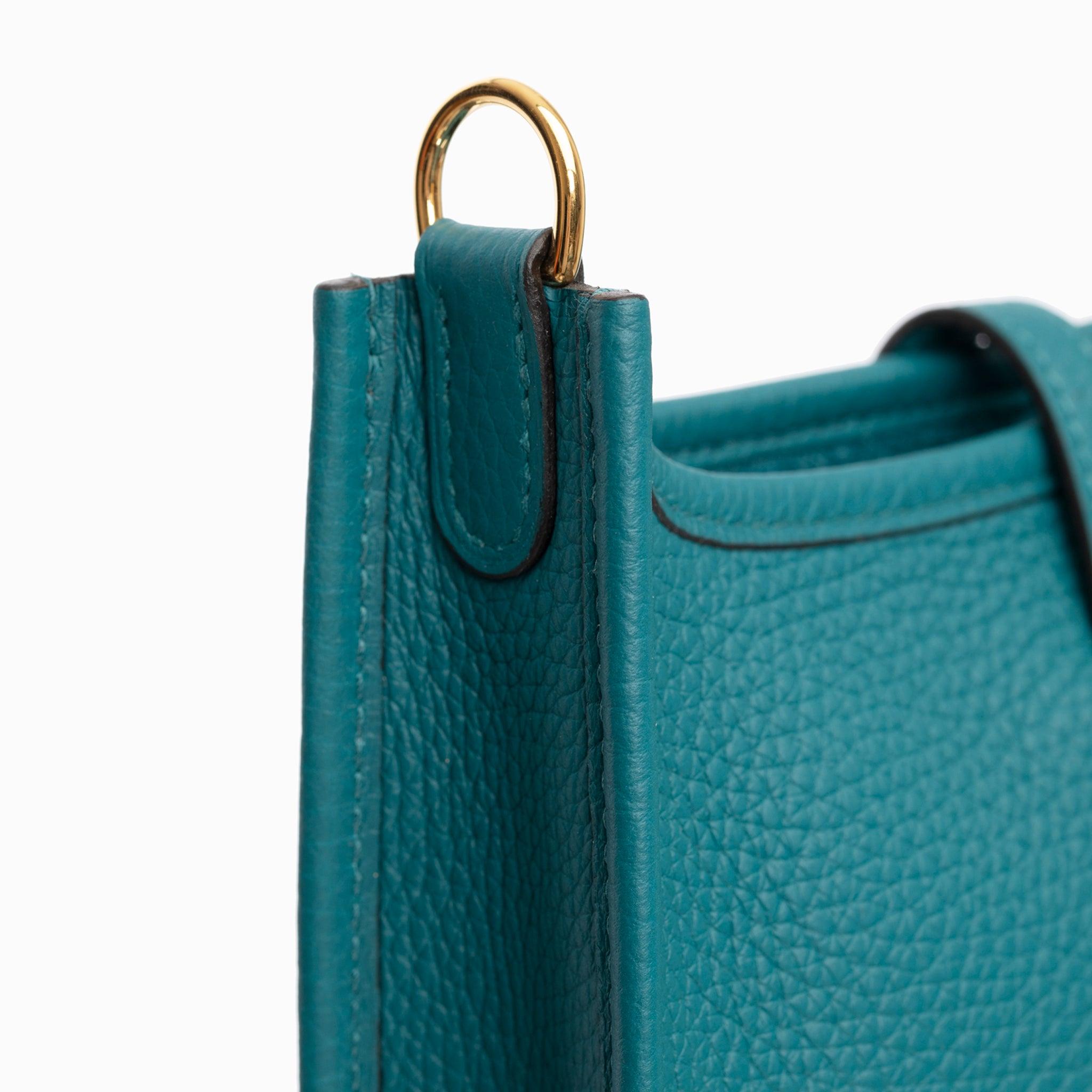 Hermes Evelyne 16cm Vert Bosphore Clemence Piel Herrajes Dorados en venta 4
