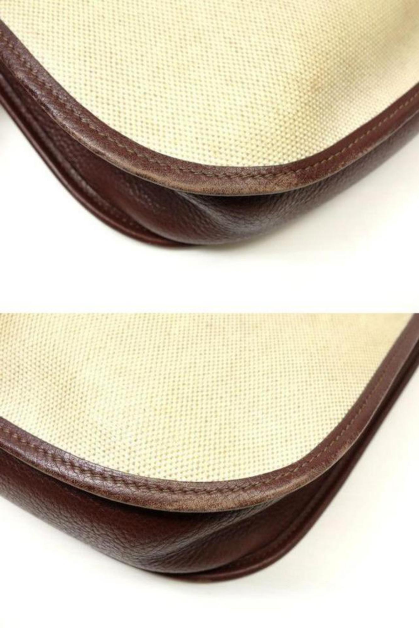Hermès Evelyne 226252 Natural X Brown Toile Canvas Leather Shoulder Bag For Sale 2