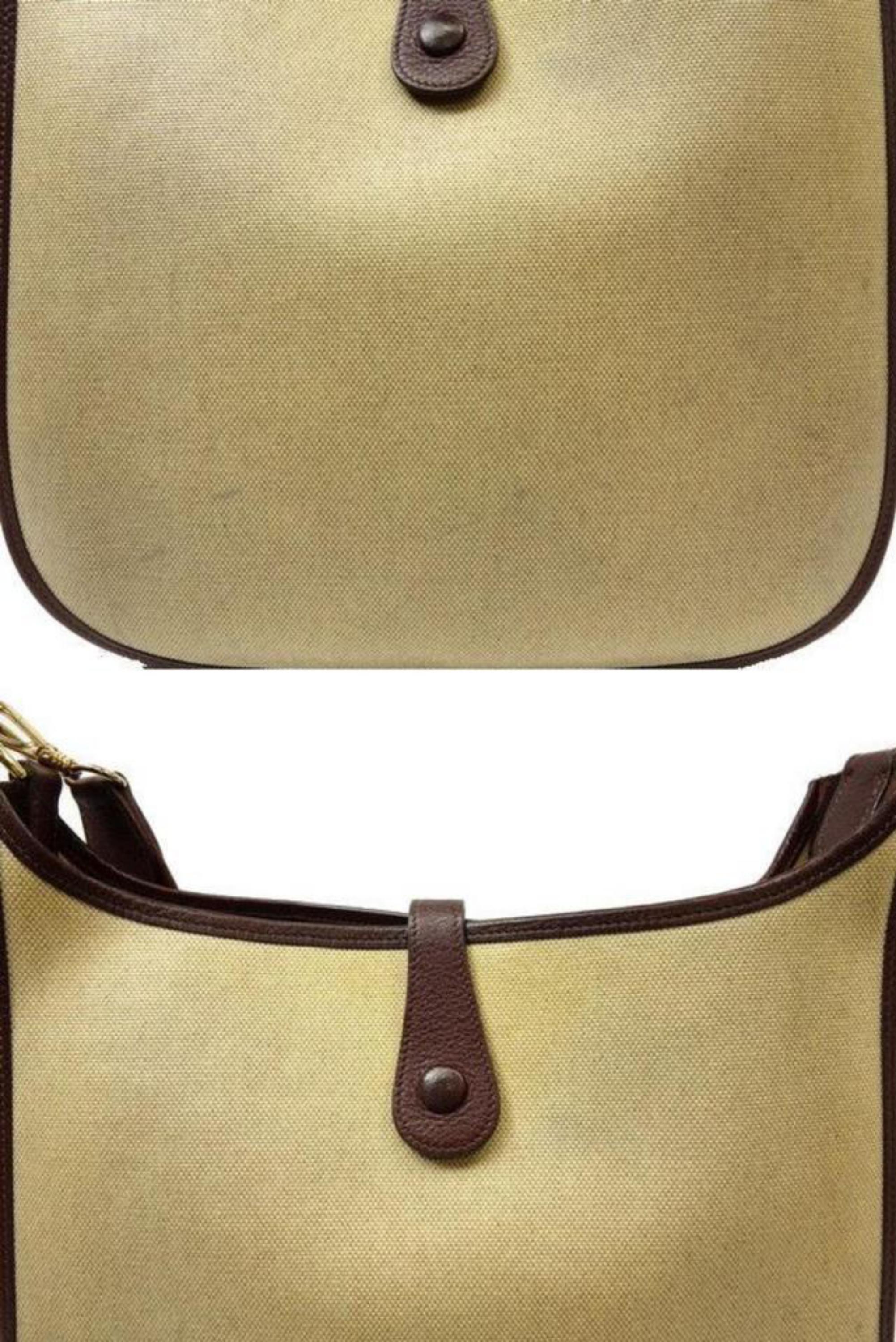 Women's Hermès Evelyne 226252 Natural X Brown Toile Canvas Leather Shoulder Bag For Sale