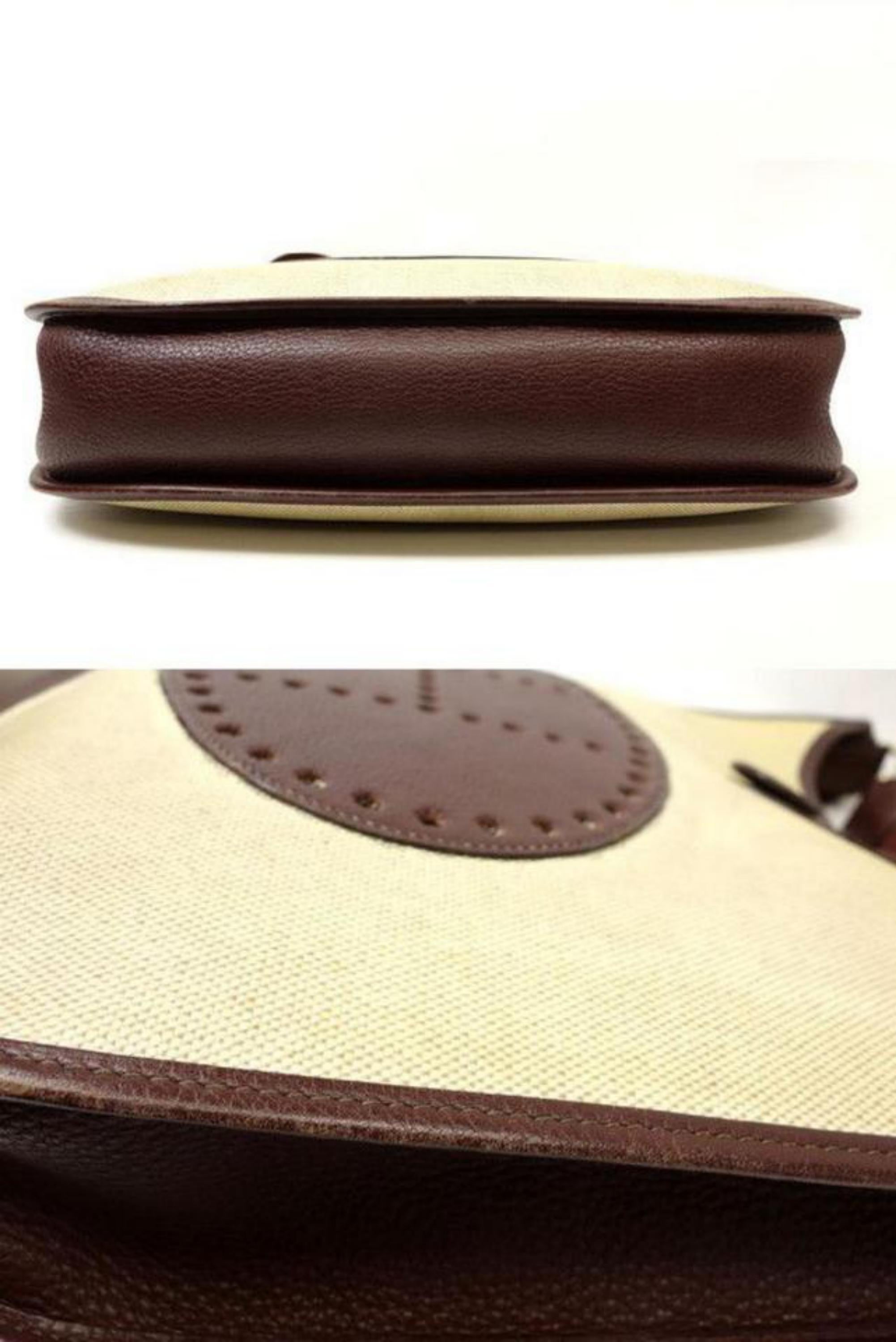 Hermès Evelyne 226252 Natural X Brown Toile Canvas Leather Shoulder Bag For Sale 1