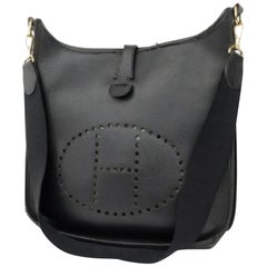 Hermès Evelyne 229861 Sac Cross Body en cuir noir des Ardennes