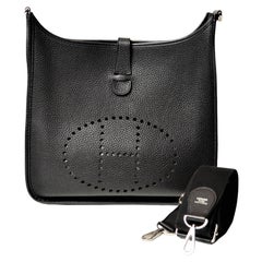 Hermes Evelyne 29 Black Clemence Leather With Strap 