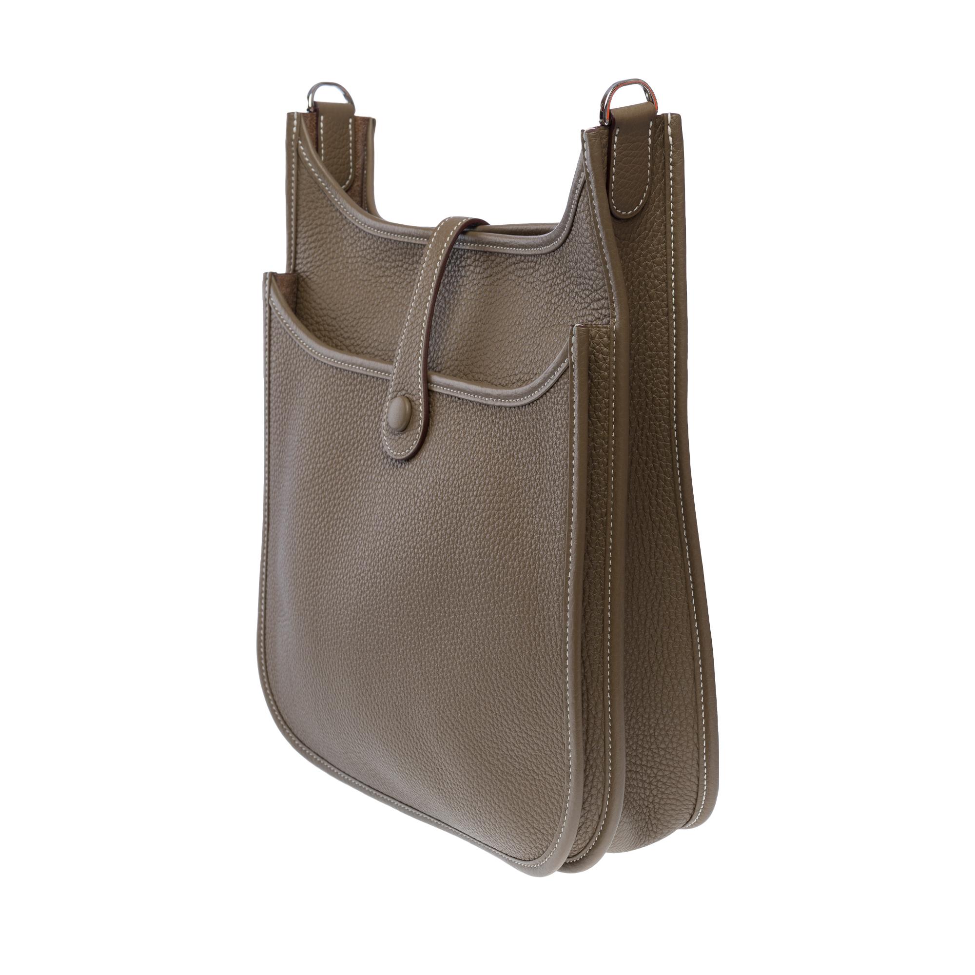 Hermès Evelyne 29  shoulder bag in Etoupe Togo leather, PHW For Sale 1