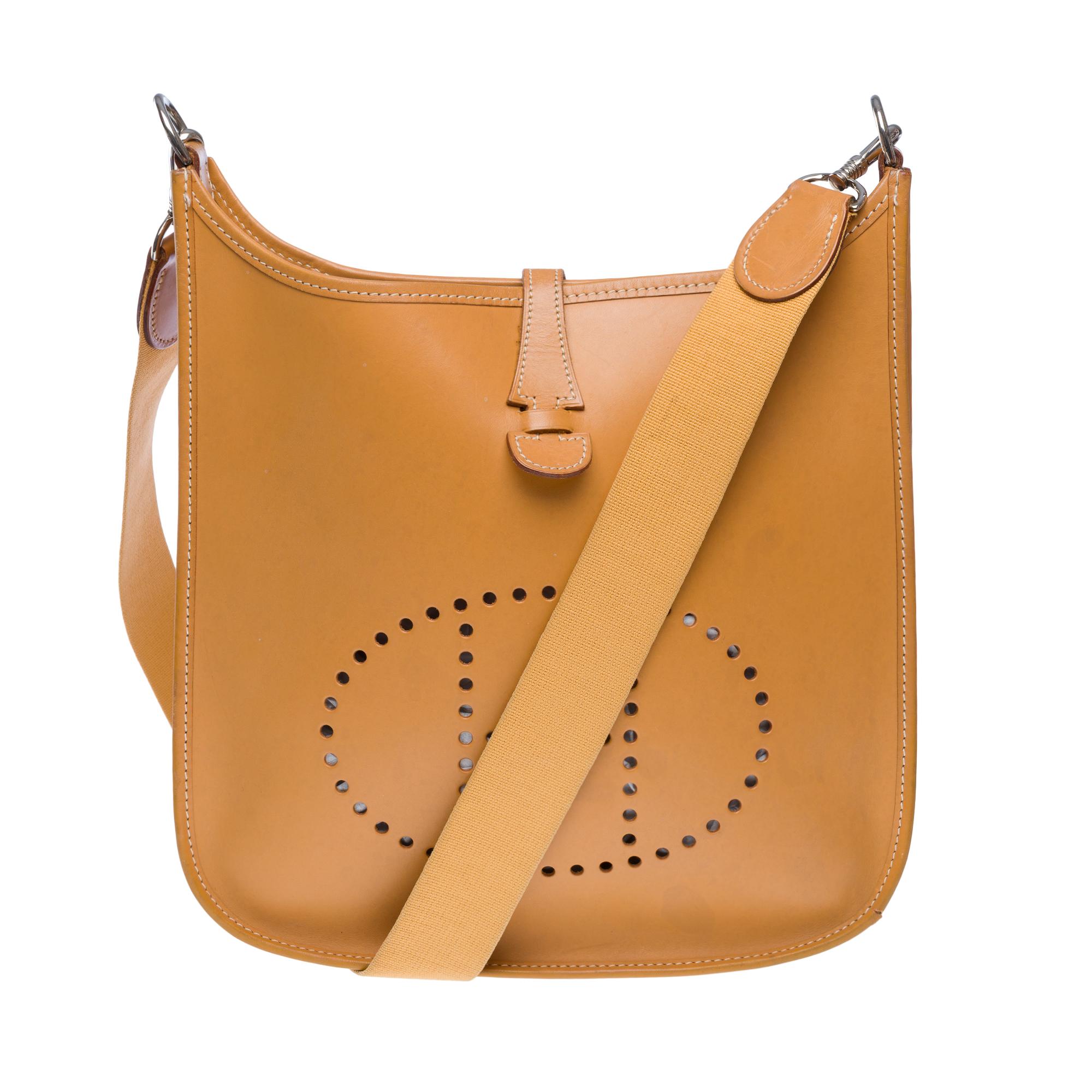 Orange Hermès Evelyne 29  shoulder bag in Natural Cowhide Calf leather, PHW For Sale
