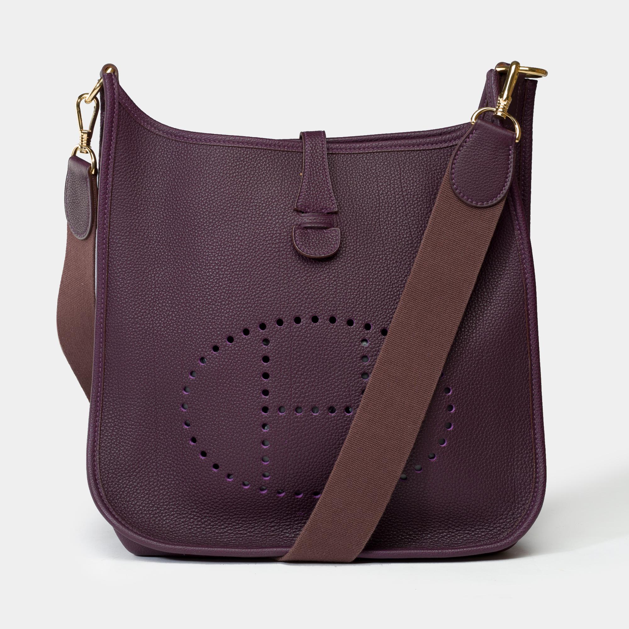 Black Hermès Evelyne 29  shoulder bag in Purple Togo leather, GHW