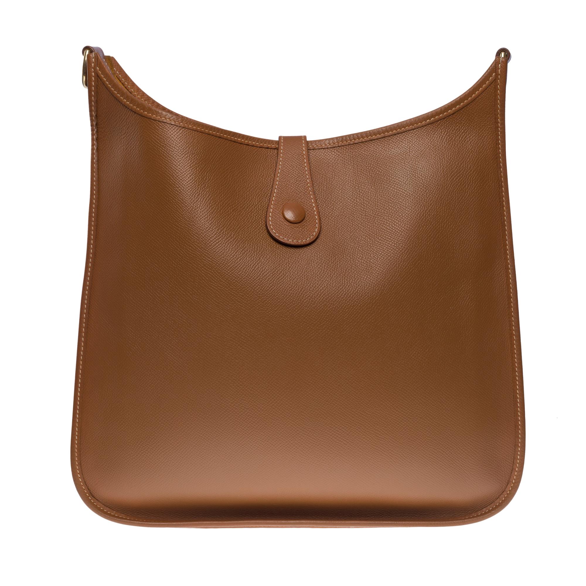 Hermès Evelyne 33 (GM) Umhängetasche aus Courchevel Camel Leder, GHW (Braun)