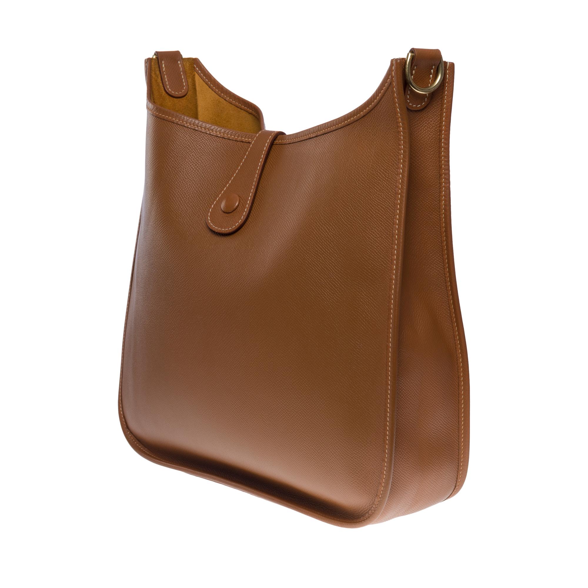 Hermès Evelyne 33 (GM) Umhängetasche aus Courchevel Camel Leder, GHW Damen