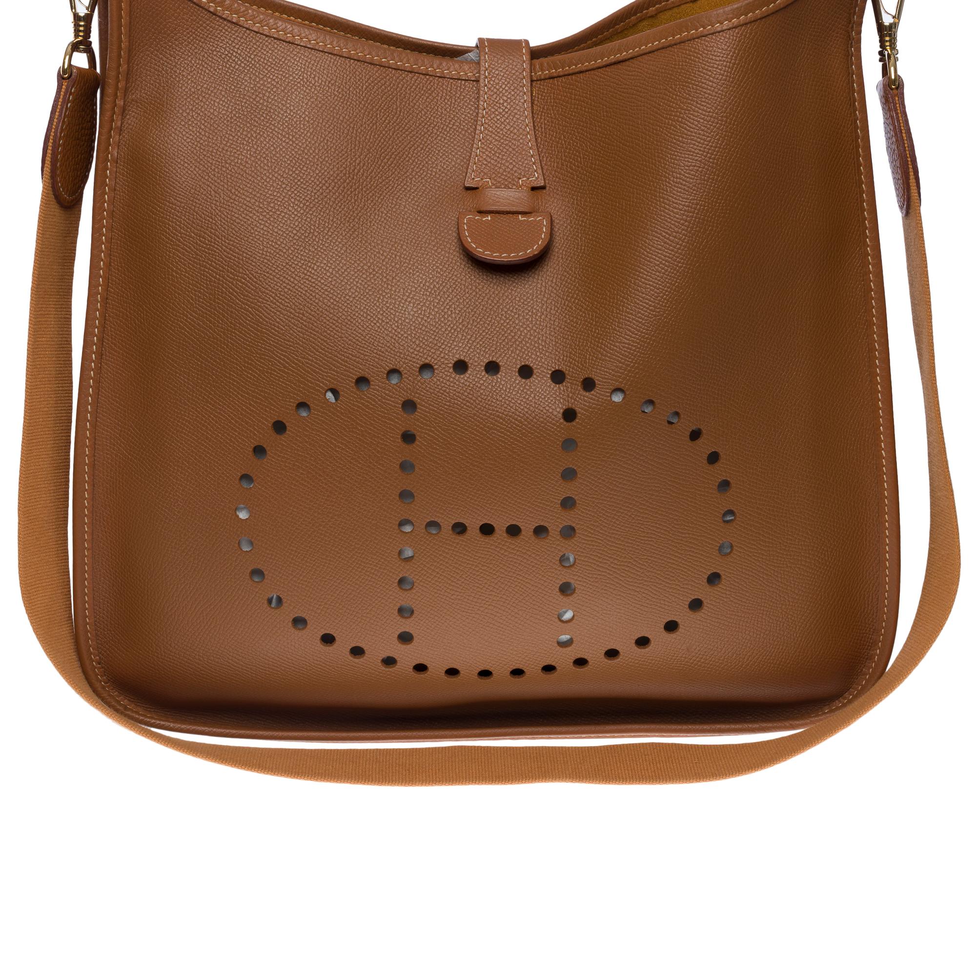 Hermès Evelyne 33 (GM) Umhängetasche aus Courchevel Camel Leder, GHW 4