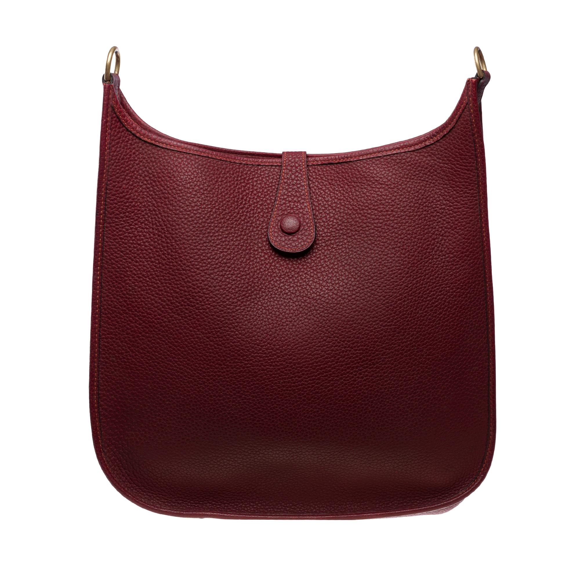 Brown Hermès Evelyne 33 (GM) shoulder bag in Red Fjord calf leather, GHW For Sale