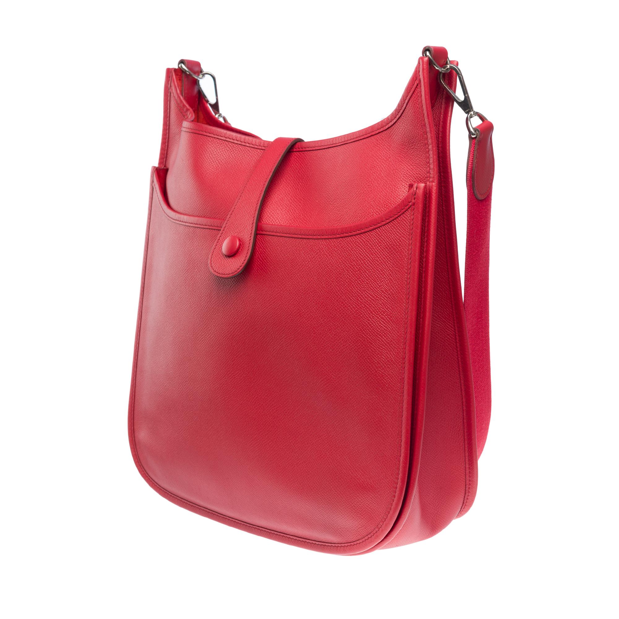 Hermès Evelyne 33 (GM) shoulder bag in Red Vermilion Epsom leather, PHW For Sale 1