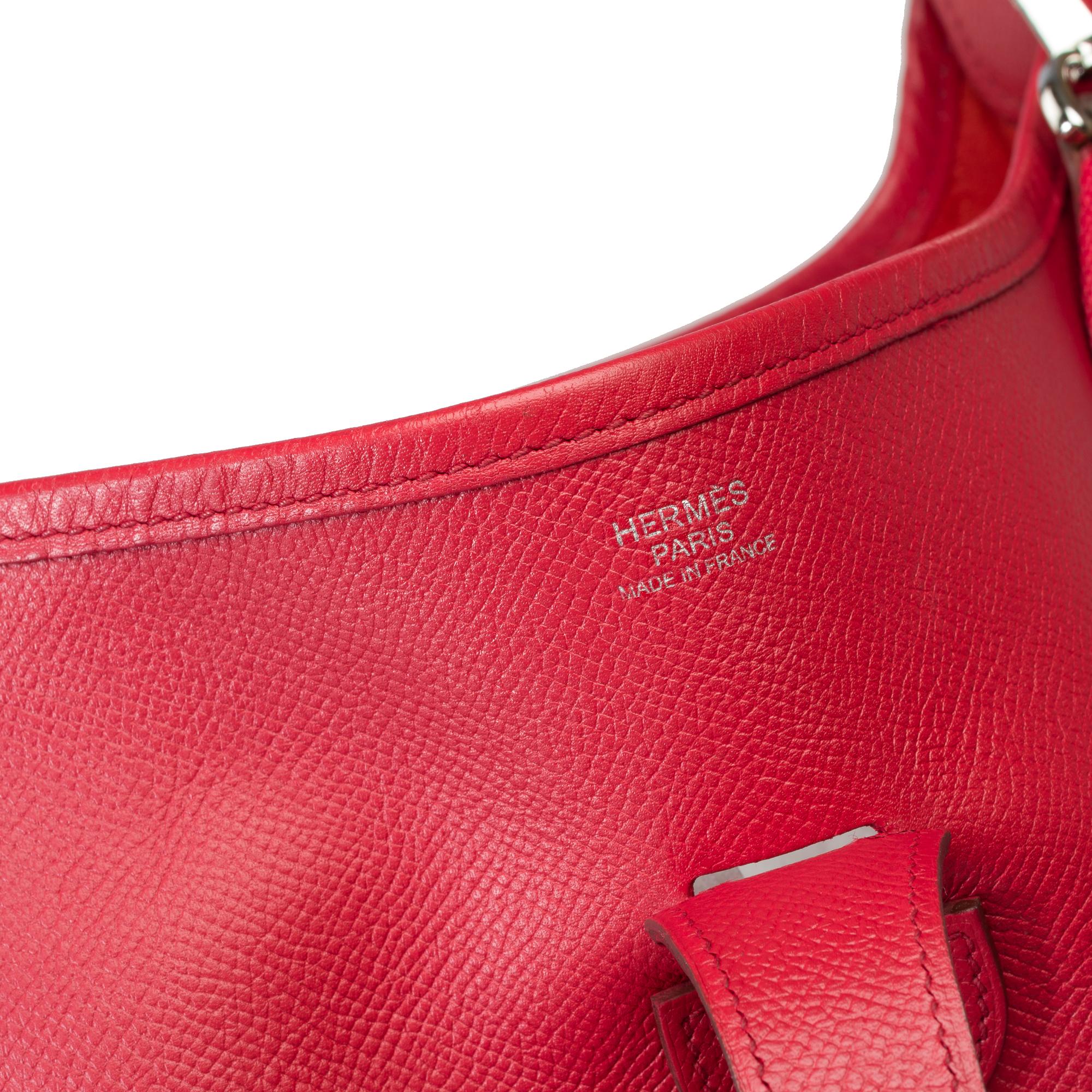 Hermès Evelyne 33 (GM) shoulder bag in Red Vermilion Epsom leather, PHW For Sale 2