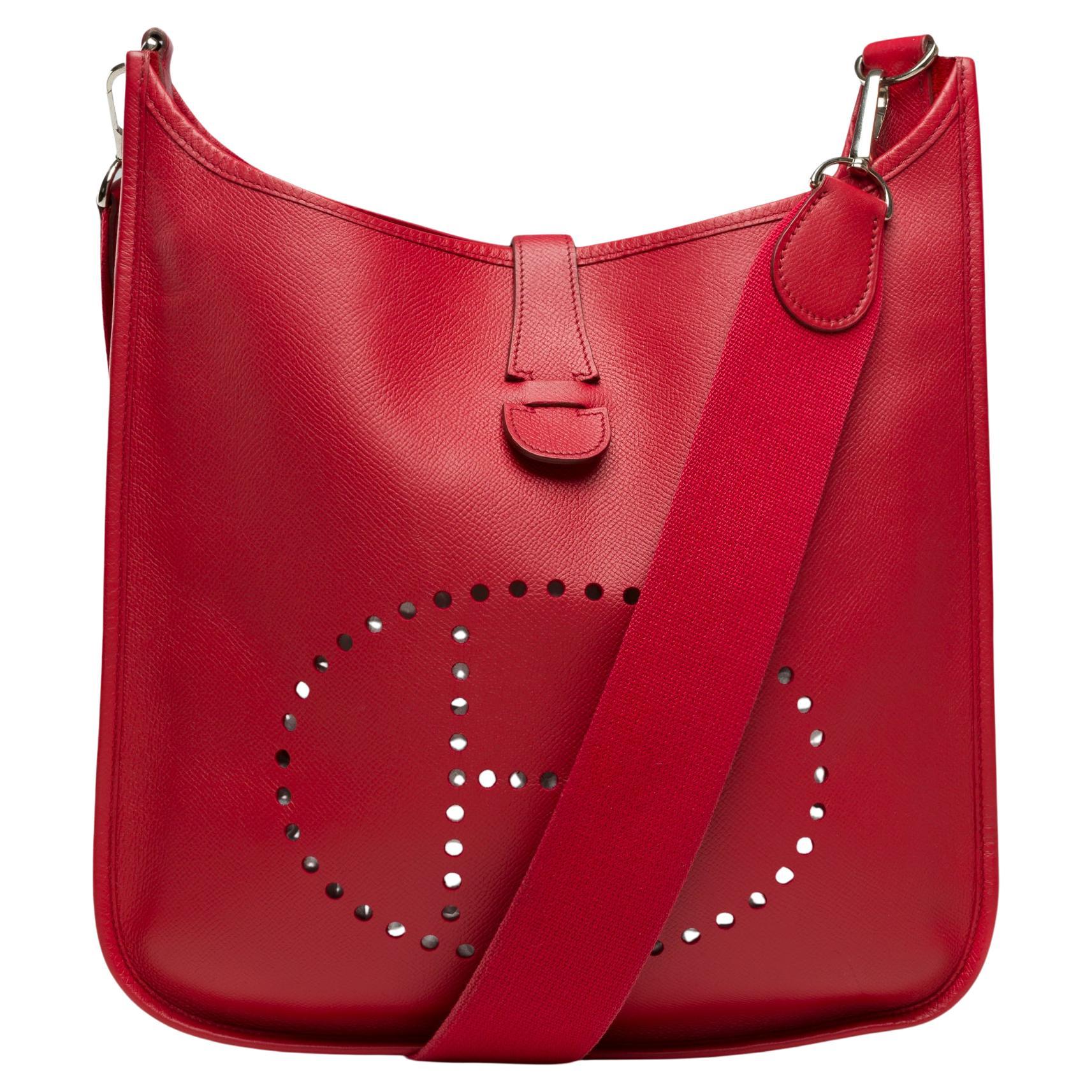 Hermès Evelyne 33 (GM) shoulder bag in Red Vermilion Epsom leather, PHW For Sale
