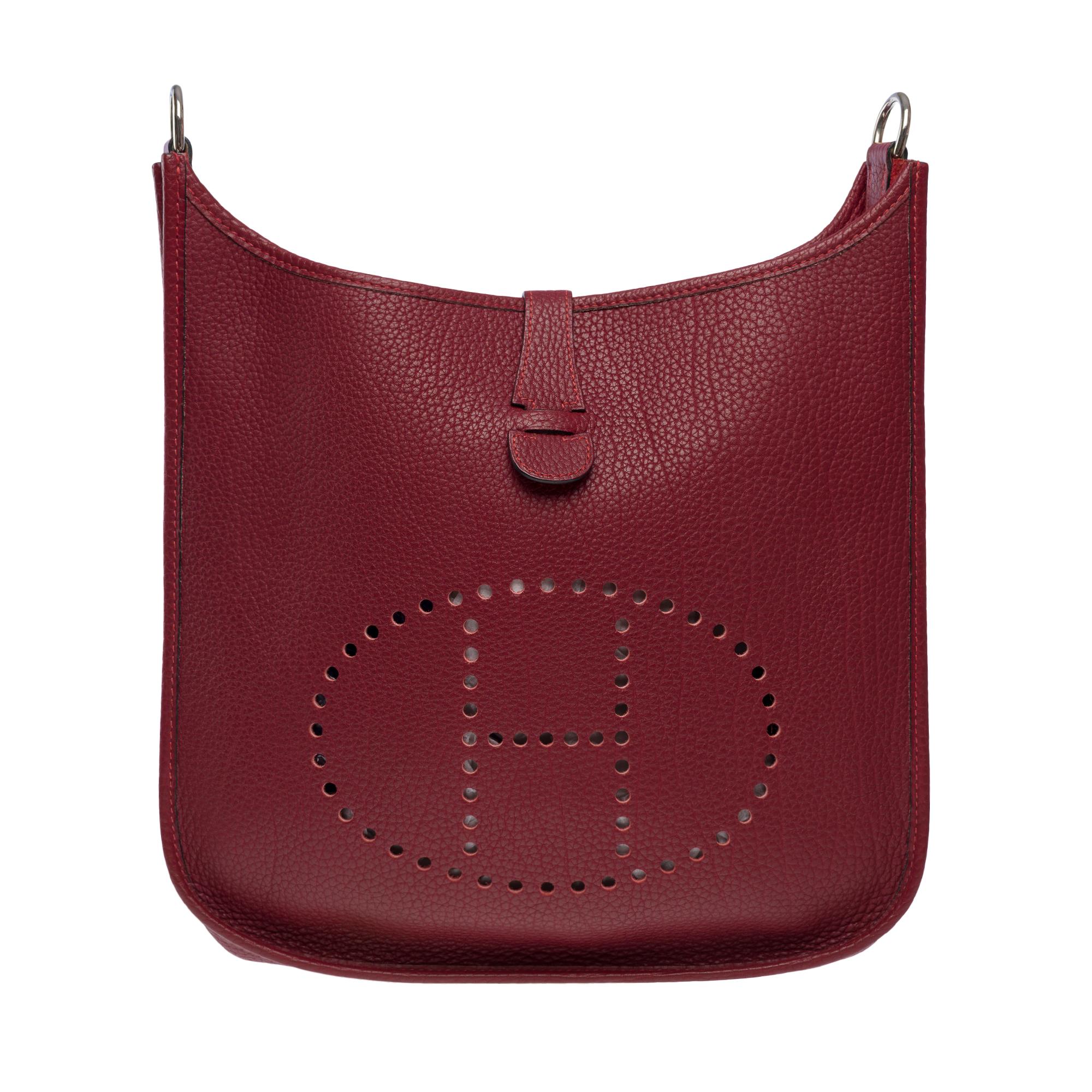 Marron Sac à bandoulière Hermès Evelyne 33 (GM) en cuir de veau Rouge H Fjord, PHW en vente