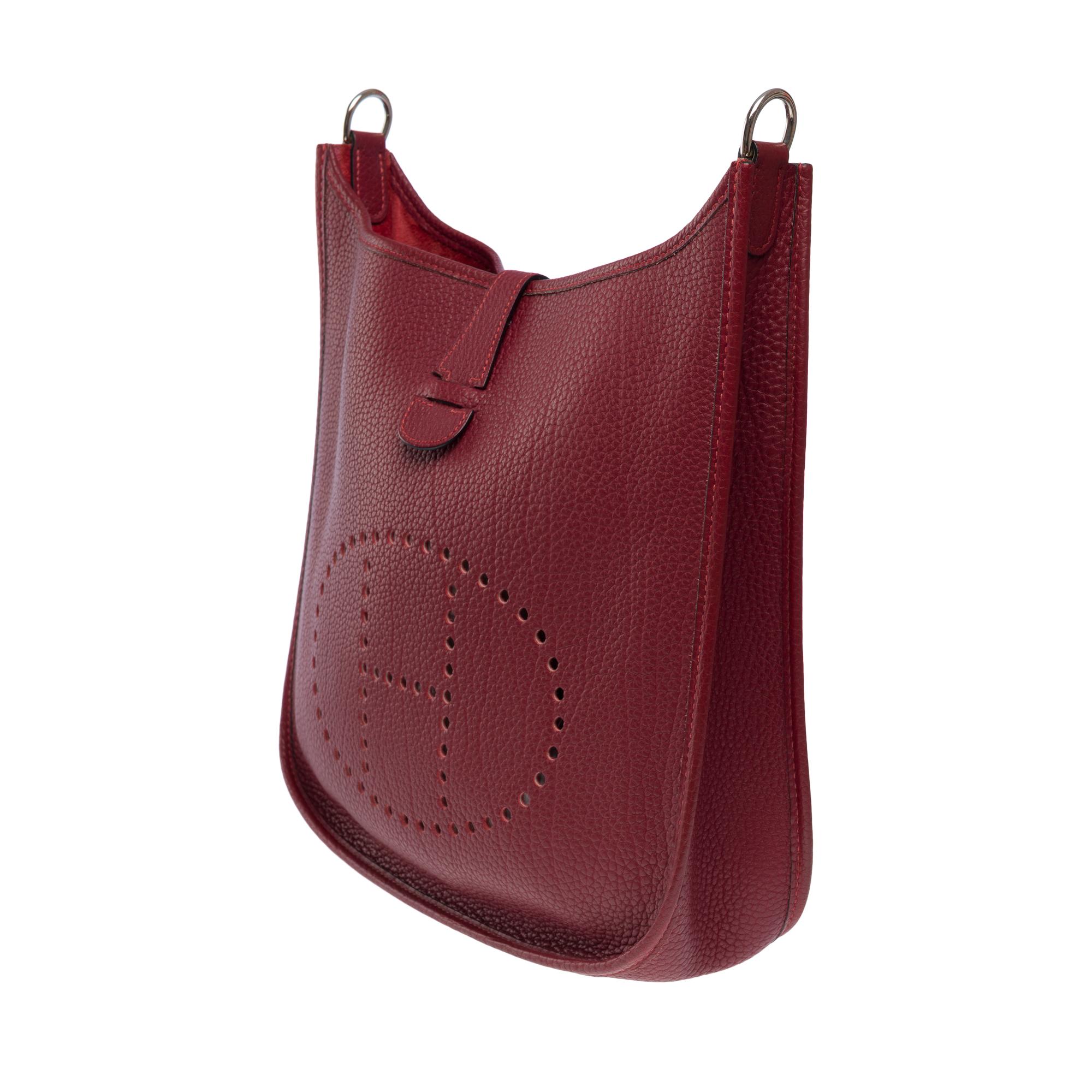 Sac à bandoulière Hermès Evelyne 33 (GM) en cuir de veau Rouge H Fjord, PHW Pour femmes en vente